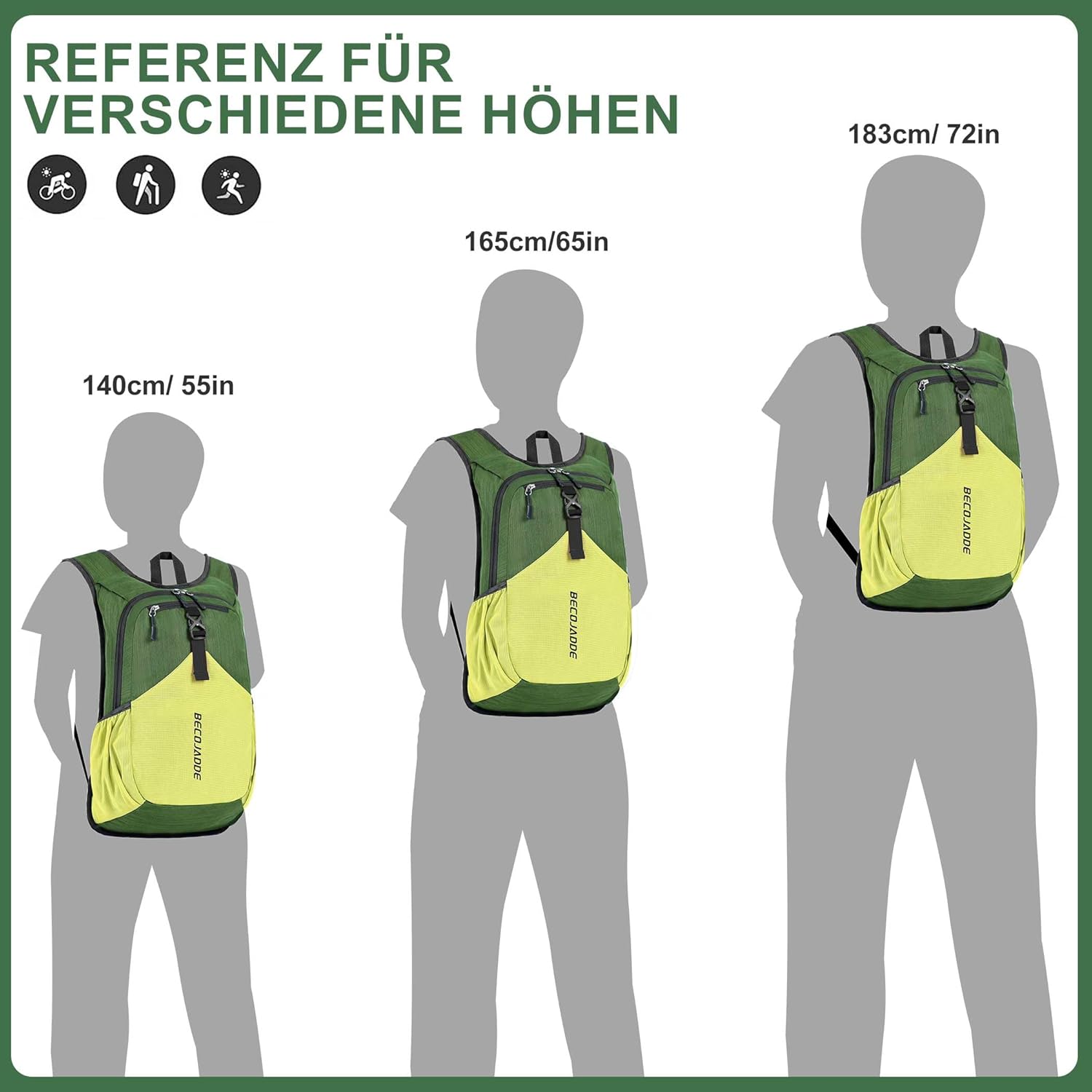 Thumbnail 4 de BECOJADDE 15L Wanderrucksack mit Faltfunktion – leichter Daypack für Camping, Outdoor und Reisen (olivgrün/gelb)