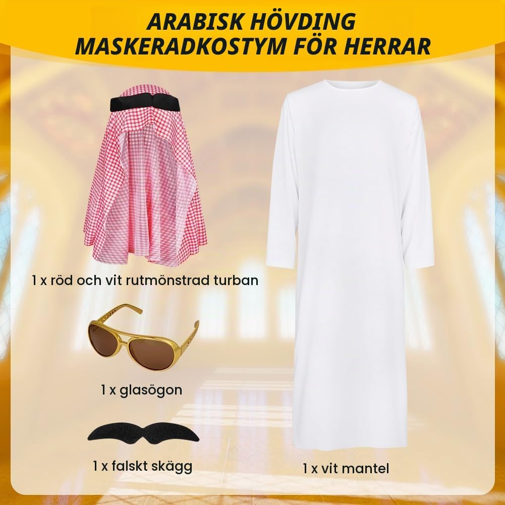 Detalle 2 de BSBUY arabisk shejkdräkt för vuxna med huvudduk och maskeradaccessoarer