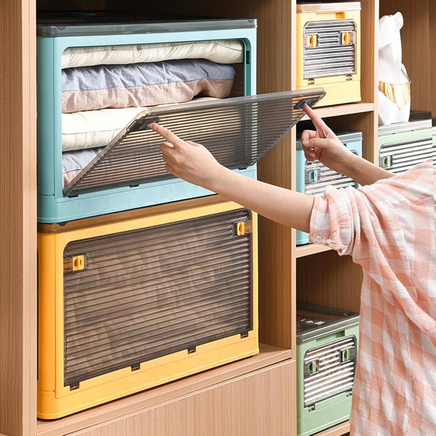 Thumbnail 4 de Roqao 3er-Set Aufbewahrungsboxen mit Deckel, transparent – 50 l, stapel- und klappbar mit Rollen (48×36×85,5 cm)