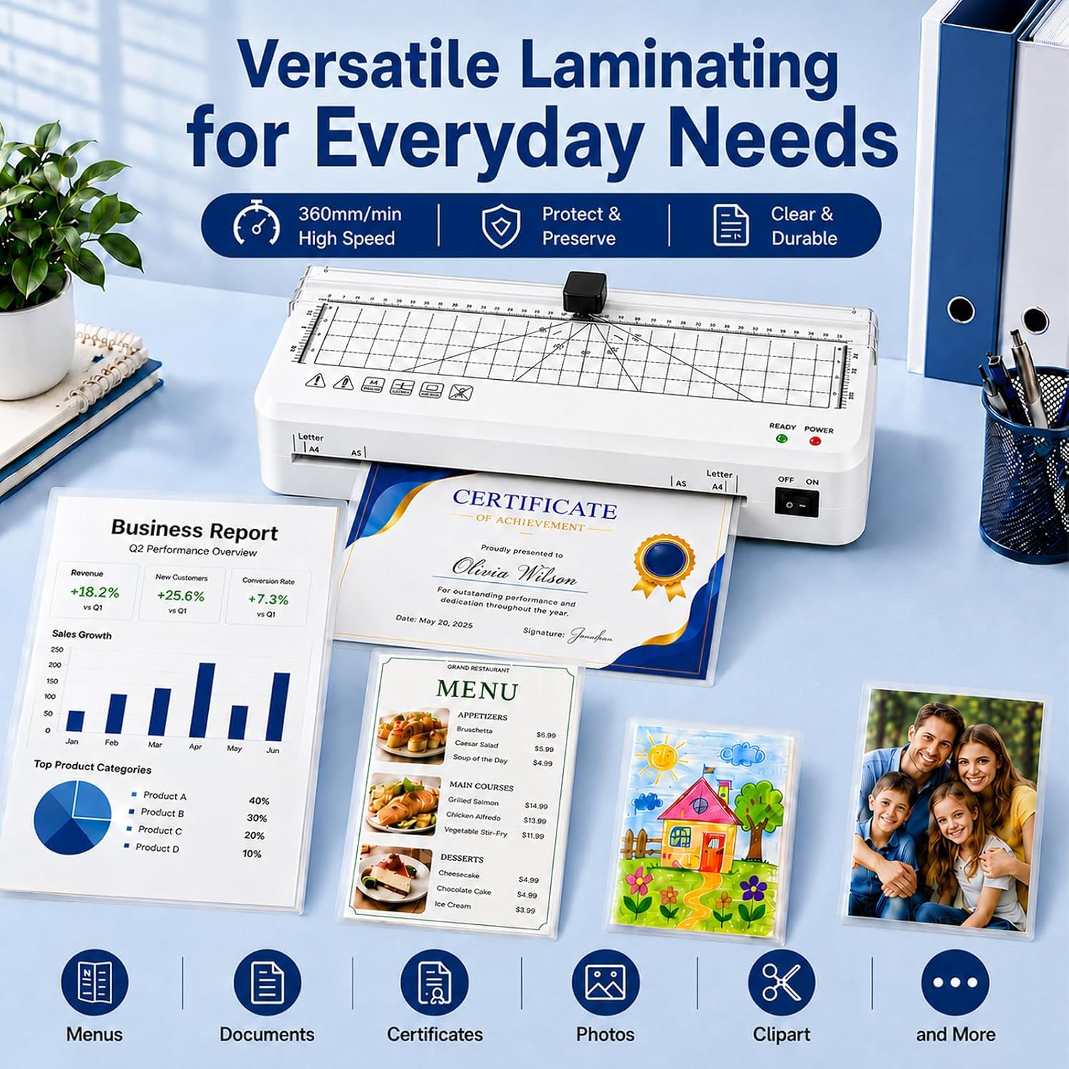 Thumbnail 6 de Laminator, A4 Thermal Laminating Machine with Built-in Cutter and Corner Rounder (A4+10pcs Set)