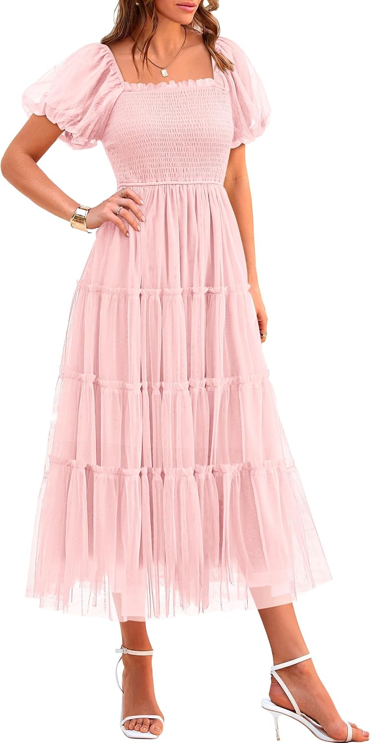 Detalle de PRETTYGARDEN Smocked Midi Tulle Dress
