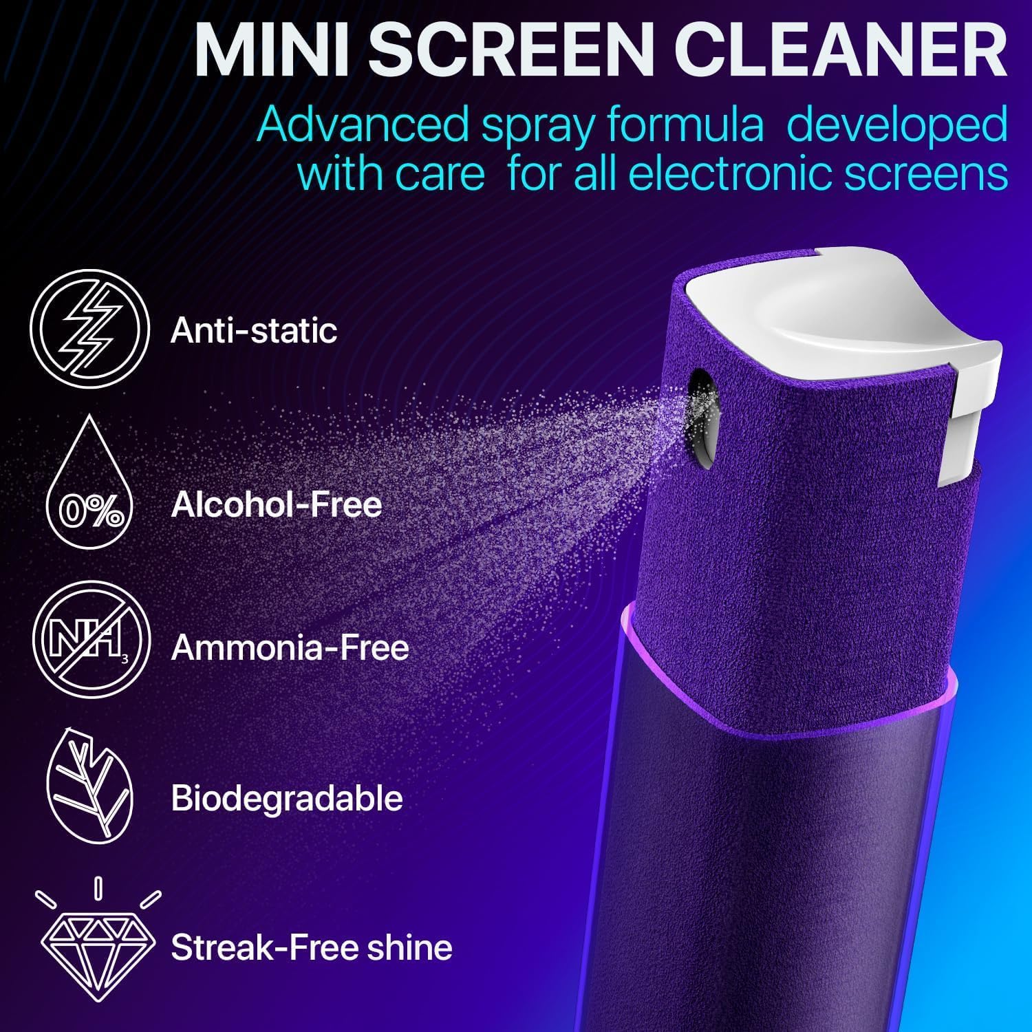 Thumbnail 1 de IO CLEAN Mini Screen Cleaner Spray (Green) – Finger Proof 3-in-1 Mist Cleaner + Microfiber Cloth & Protective Cover