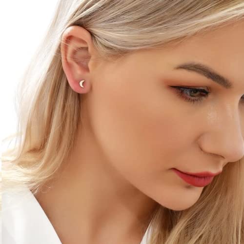 Detalle de PABBEU 6 Pairs Sterling Silver Stud Earrings – Star, Moon, Ball and Heart Designs