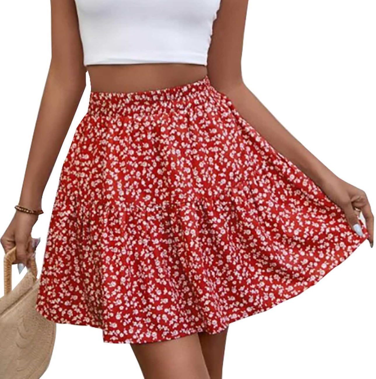 Vcindai Damen Sommer Rock – Blumenmuster, A-Linien, elastischer Bund