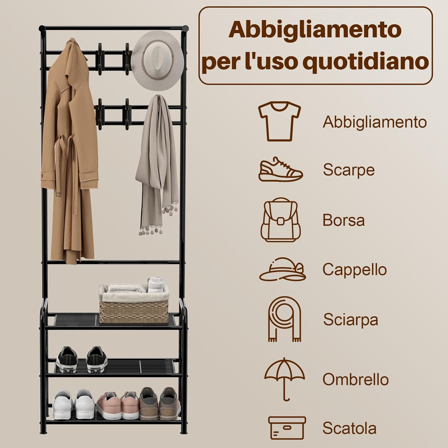 Thumbnail 6 de Innotic Appendiabiti con Scarpiera 3 in 1 — Stabile, Salvaspazio Nero