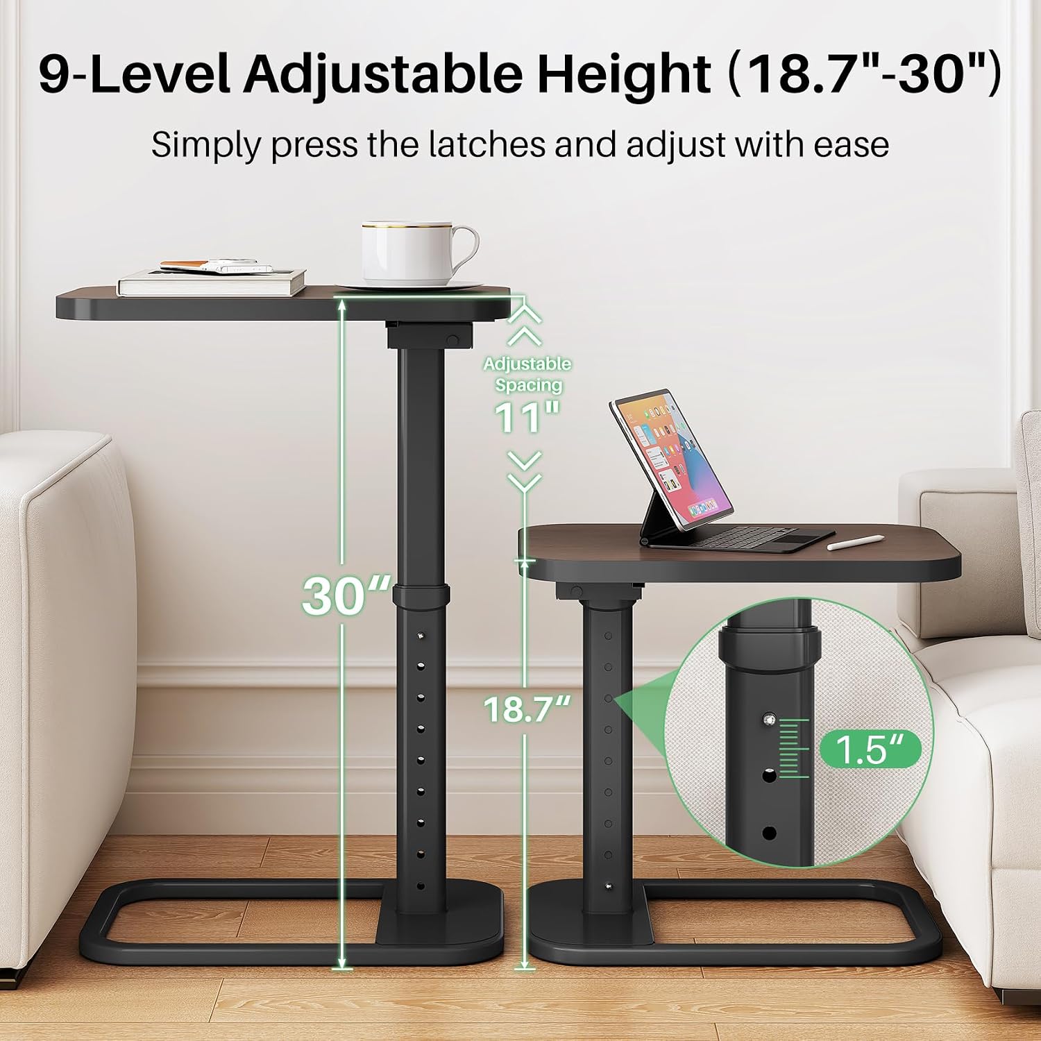 Detalle de Kitstorack CT-Elevate01 TV Tray Table, 9 Height Settings, 90° Flip, Espresso
