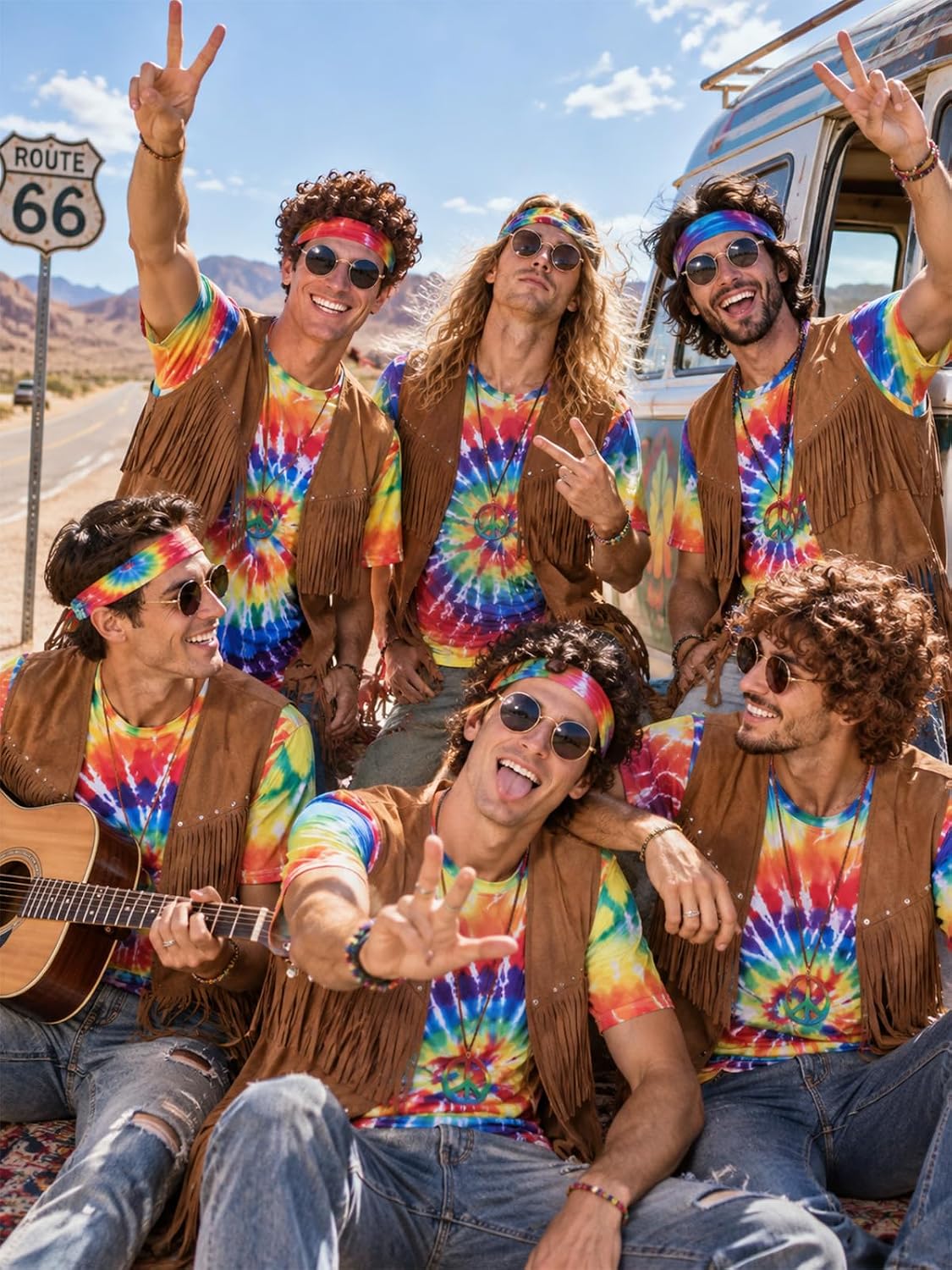 Thumbnail 4 de Treature Hippie Costume for Men, Tie-Dye Shirt Set for 60s and 70s Parties