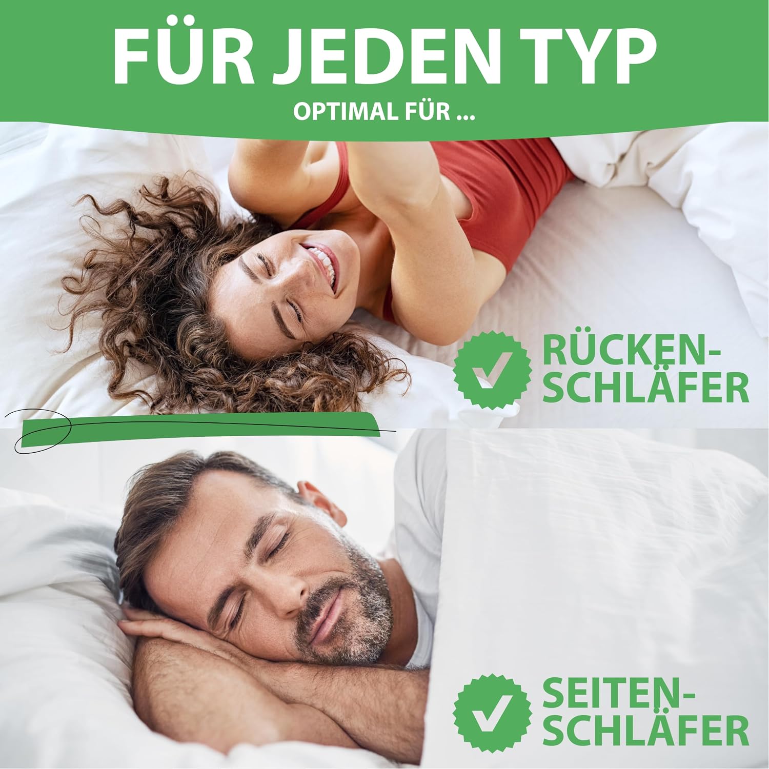 Detalle 2 de Welldora Premium Kopfkissen 50x70 mit 3-Kammer-Bauweise – mittelfestes Nackenstützkissen aus natürlichen Daunenfasern & Federn