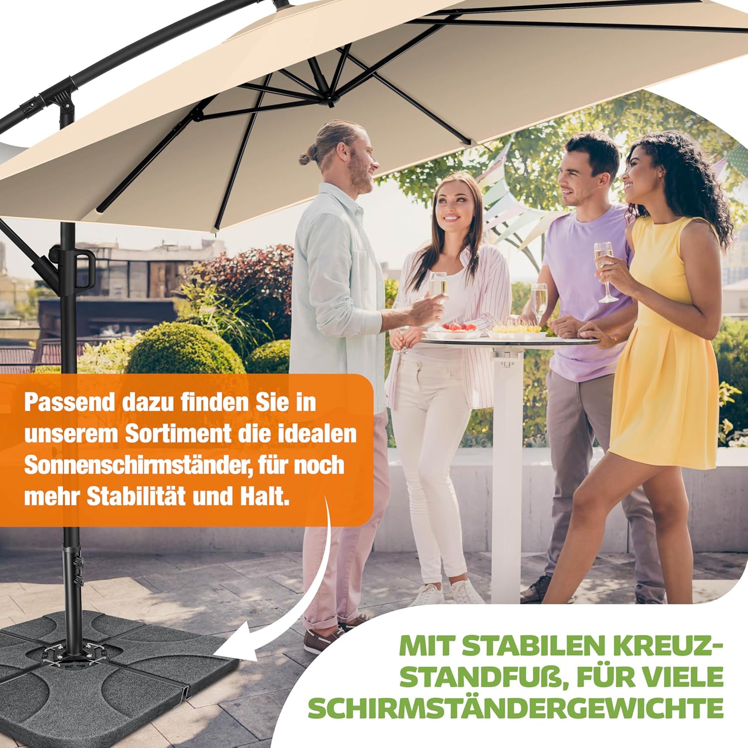 Thumbnail 5 de KESSER Sonnenschirm 250x250 cm – Kurbelschirm aus Aluminium, UV-Schutz, Windfest, Beige