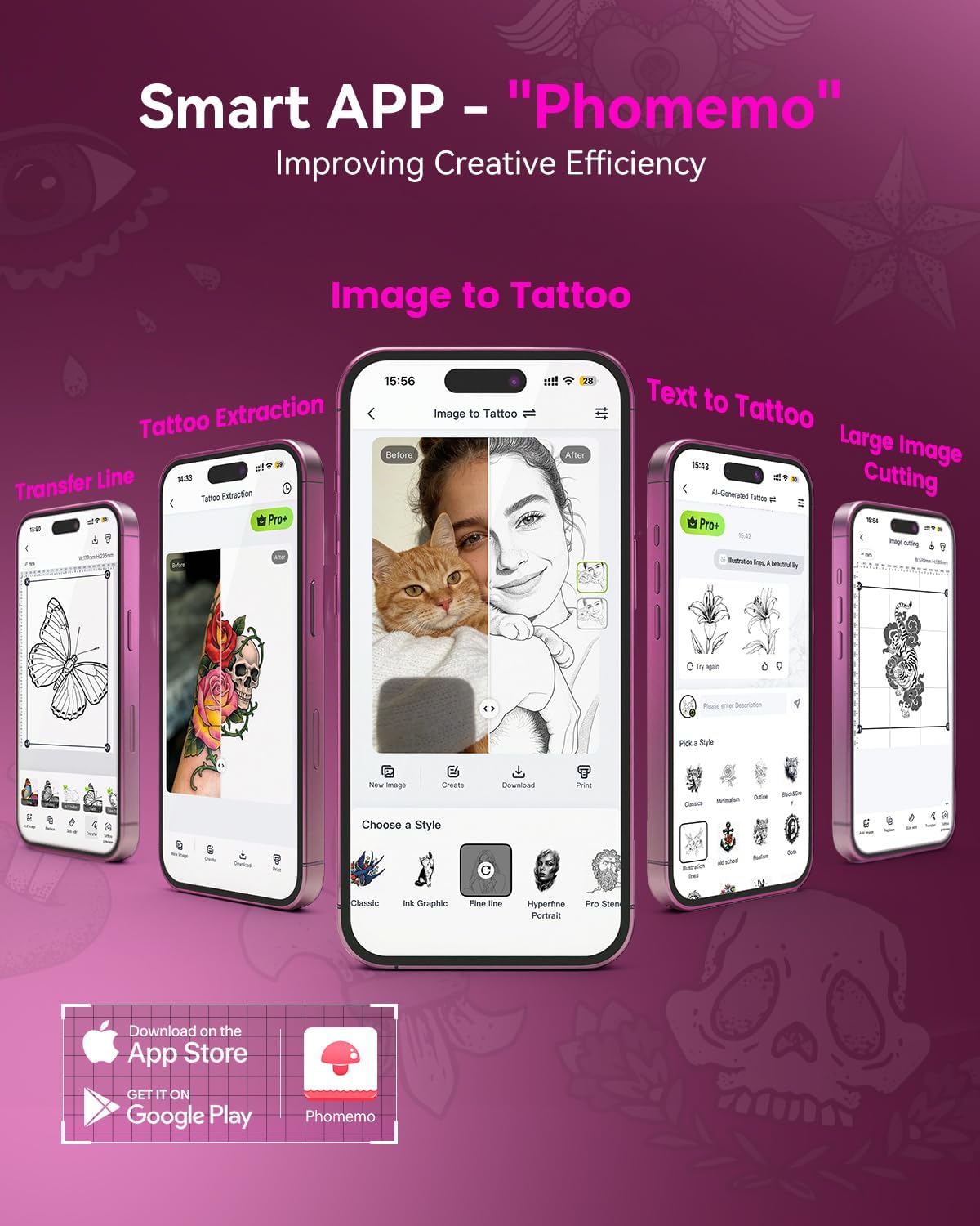 Thumbnail 2 de Phomemo M08F Plus AI : imprimante à pochoir thermique pour tatouage avec écran tactile