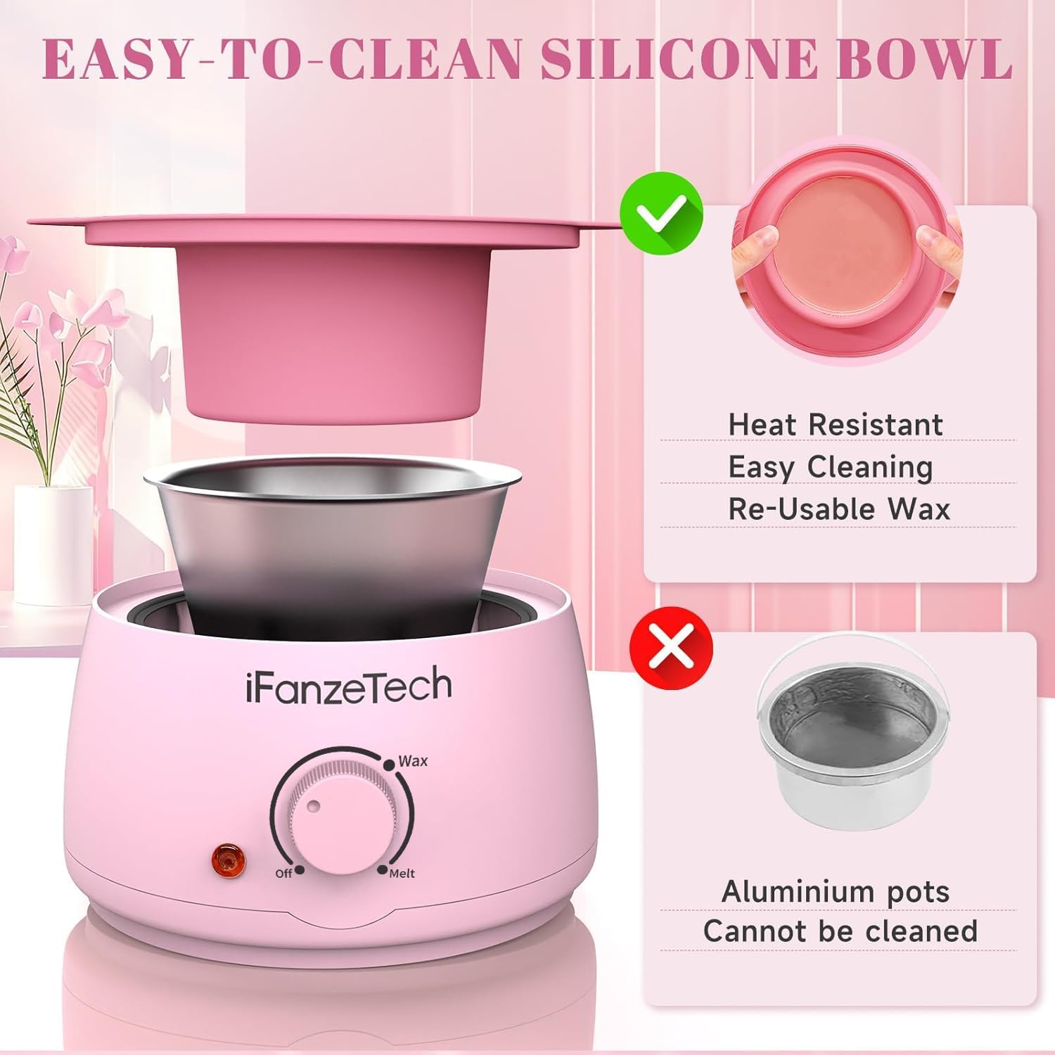 Detalle 2 de IFANZETECH Waxing Kit with Warmer, Silicone Pot and 5 Hard Wax Bead Packs