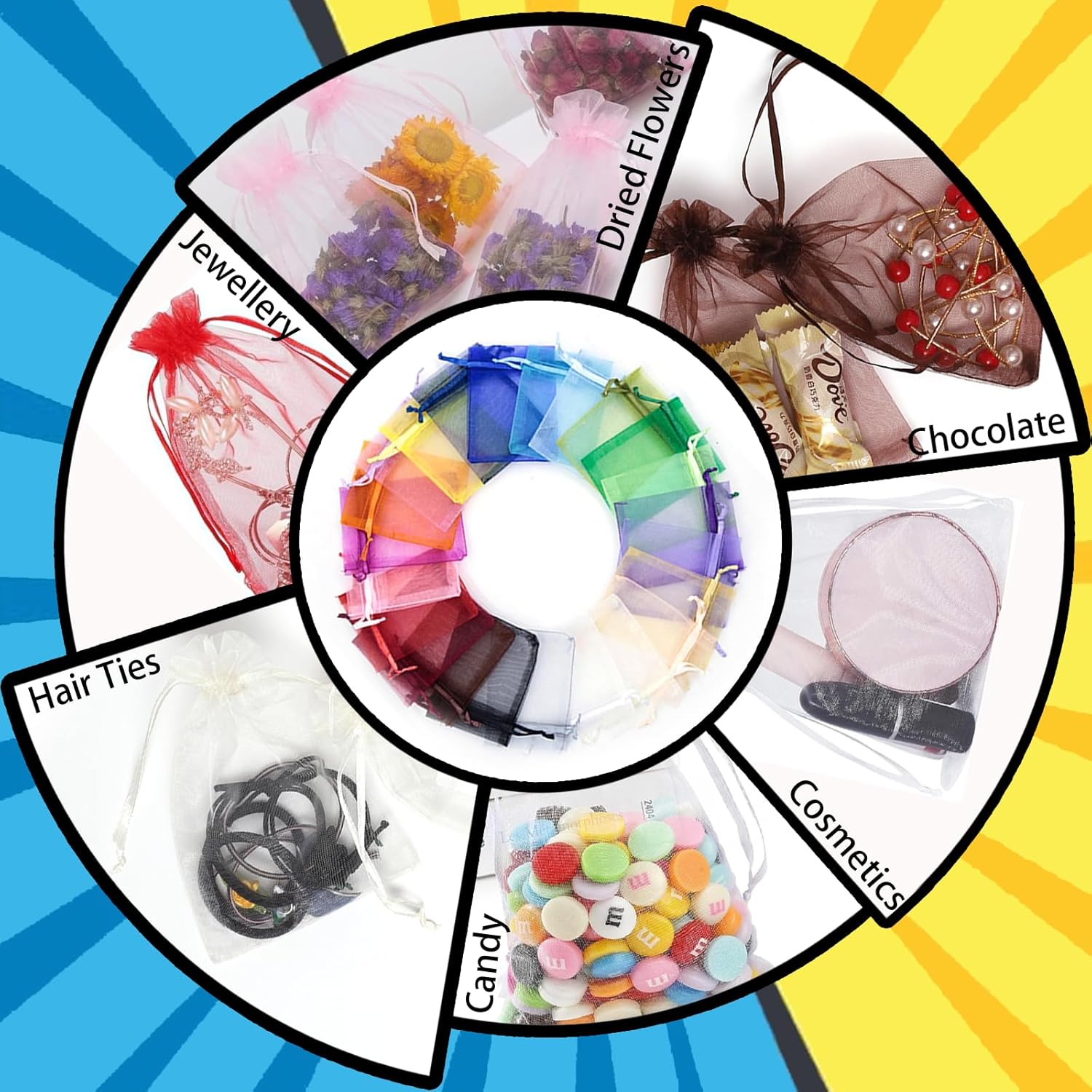 Thumbnail 4 de 100 Stück weiße Organzasäckchen 7x9 cm – Geschenkbeutel mit Kordelzug