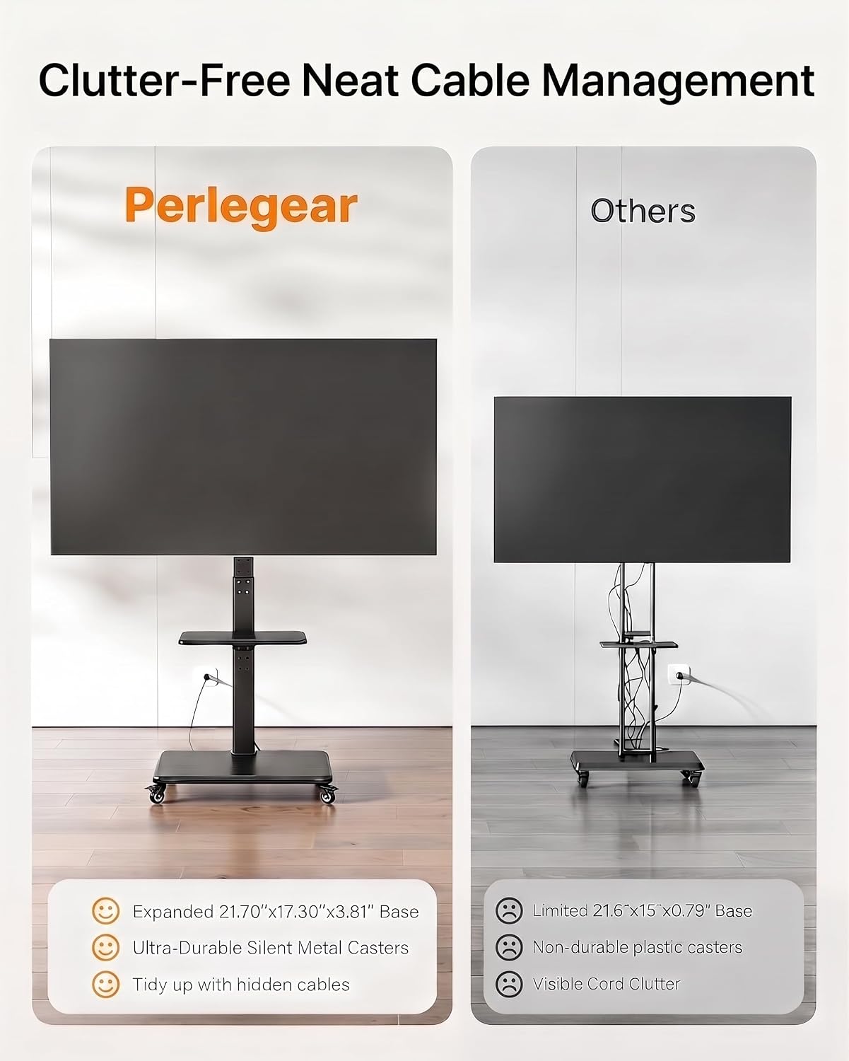 Thumbnail 6 de Perlegear PGTVMC17 Mobile TV Stand with Power Outlet, Height Adjustment and Swivel