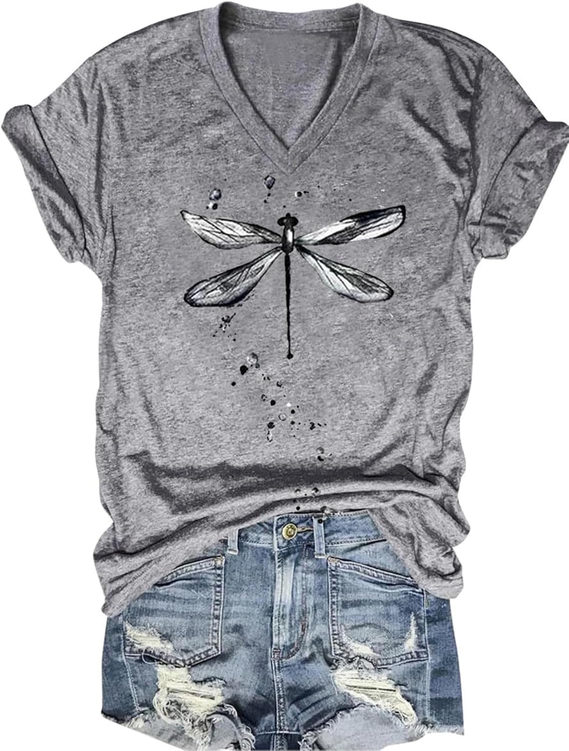 Thumbnail 6 de Women's V-Neck Dragonfly Tee: Cute Summer Graphic Shirt