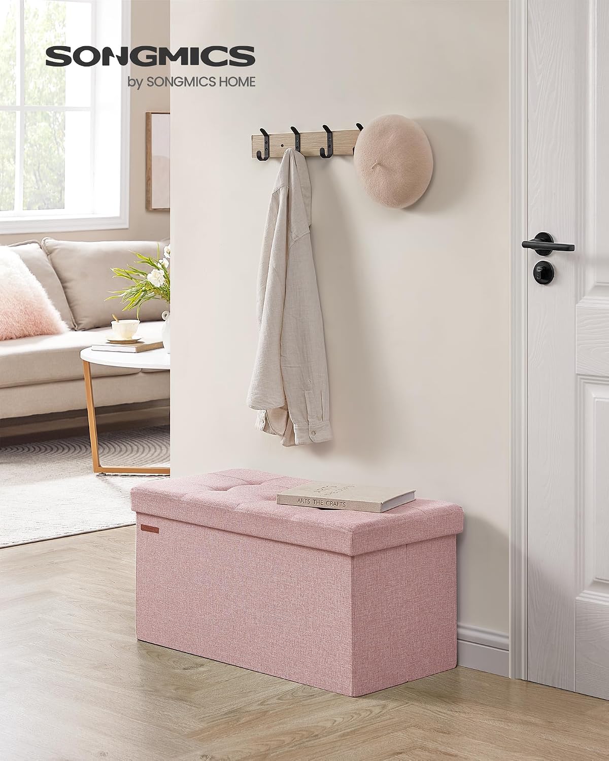 Detalle 2 de SONGMICS Minota LSF047R51 Foldable Storage Ottoman, Tufted, 76 x 38 x 38 cm
