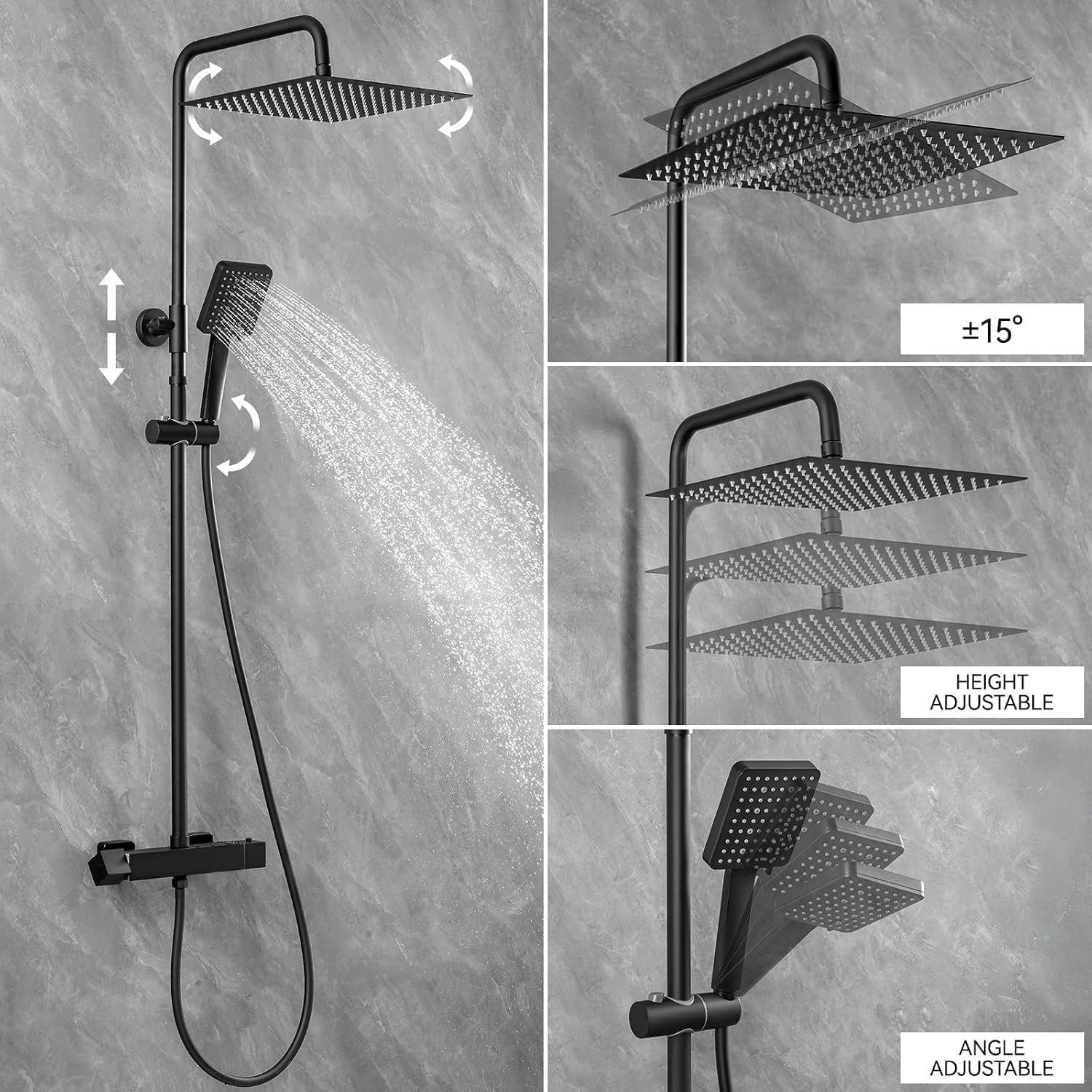 Detalle de DERW Thermostatic Shower Mixer 12" rainhead