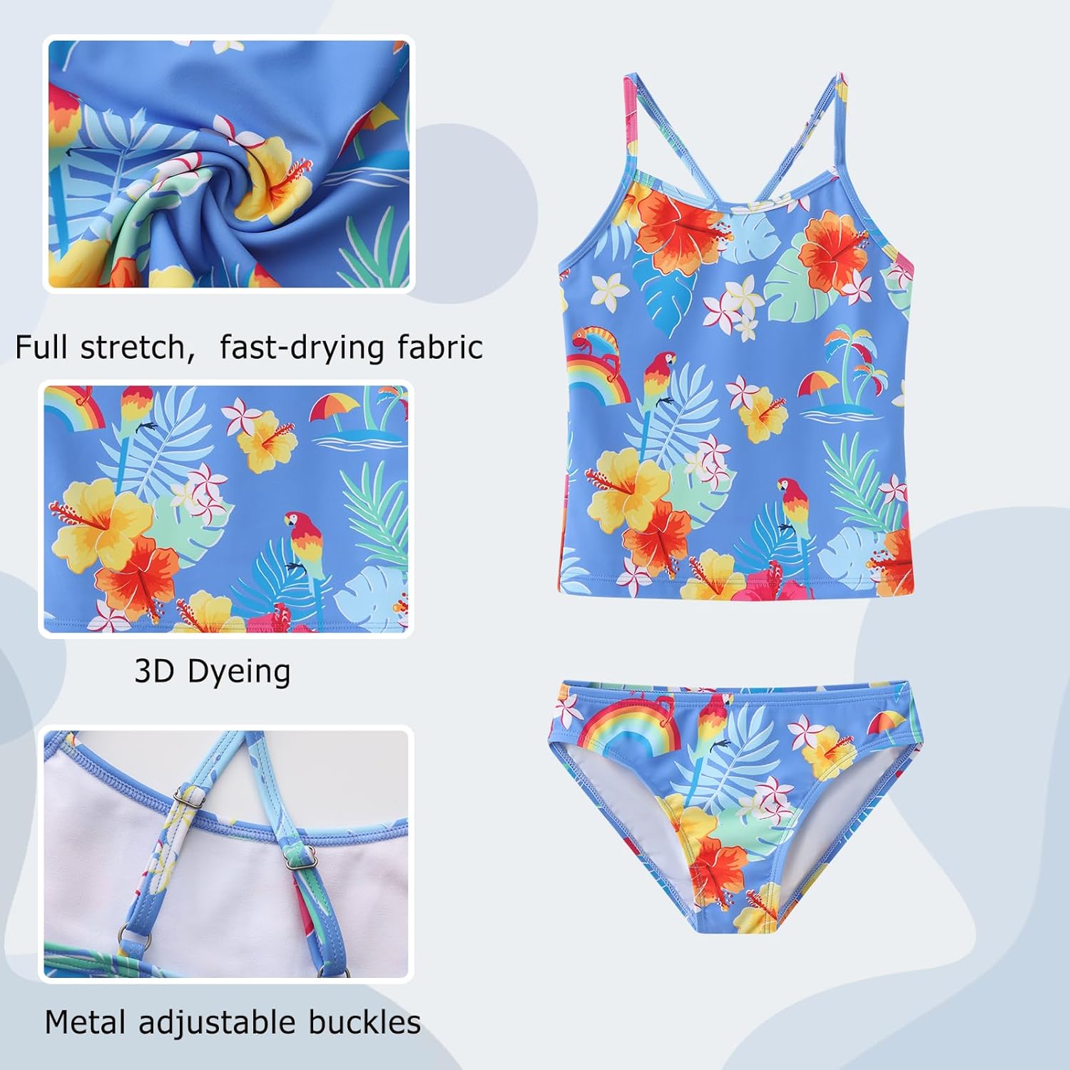 Detalle de Girls Two Piece Swimming Costume: 2 Piece Tankini for Kids (5–16 Years)