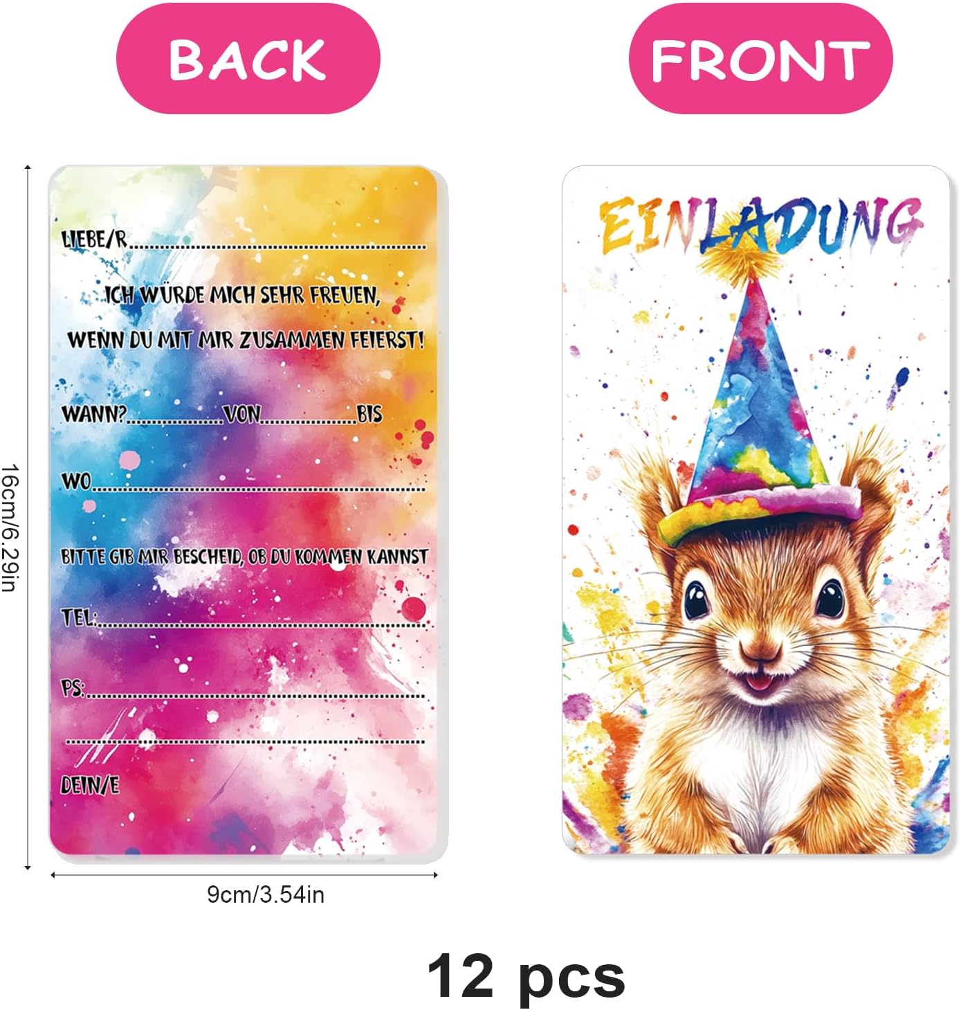 Thumbnail 2 de Maxmoc Tier Einladungskarten zum Kindergeburtstag (12 Stück) – niedliche Tiermotive, 16 x 9 cm