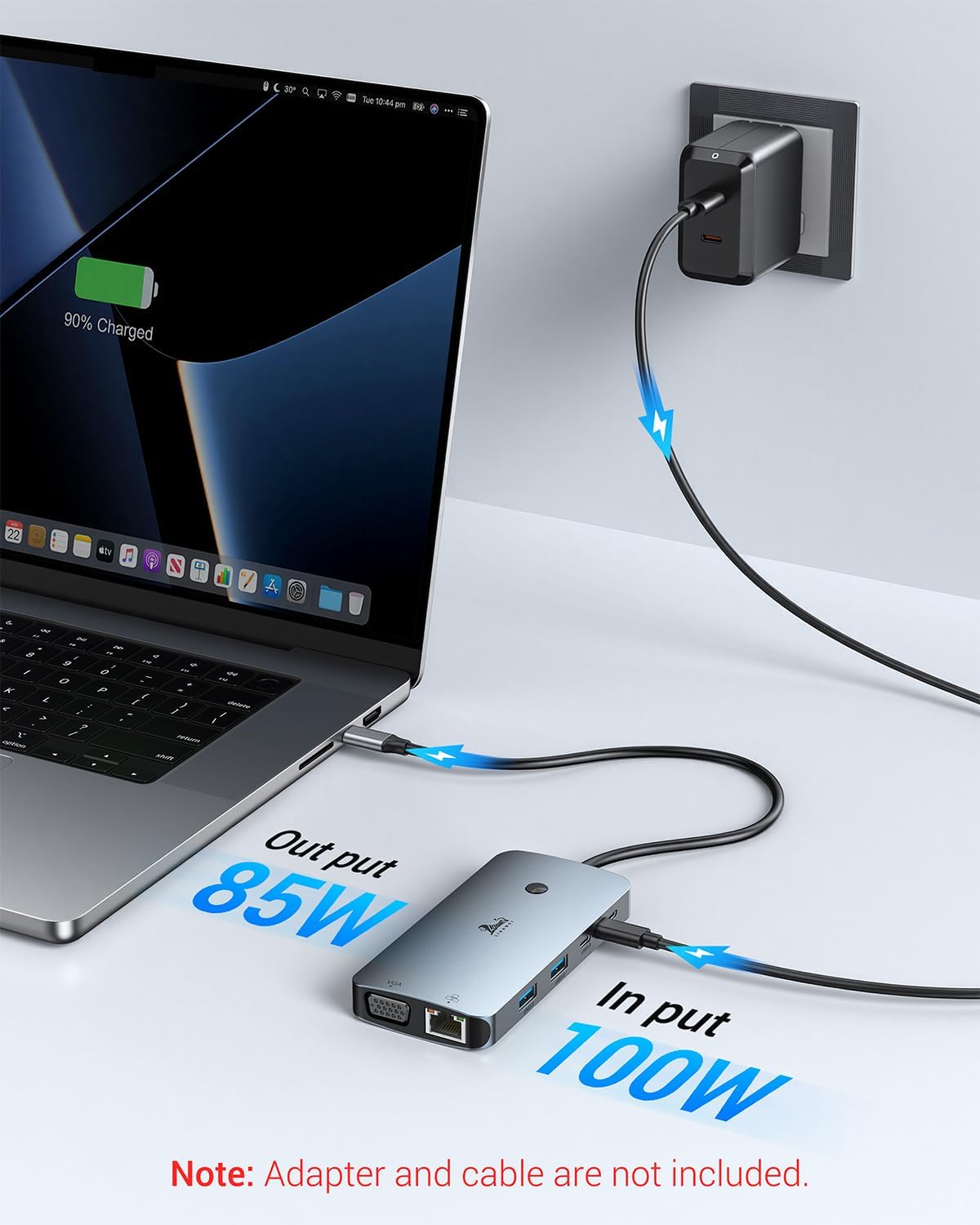 Detalle 1 de LIONWEI 9-in-1 USB-C Docking Station with Dual 4K HDMI, DP, VGA and 100W PD