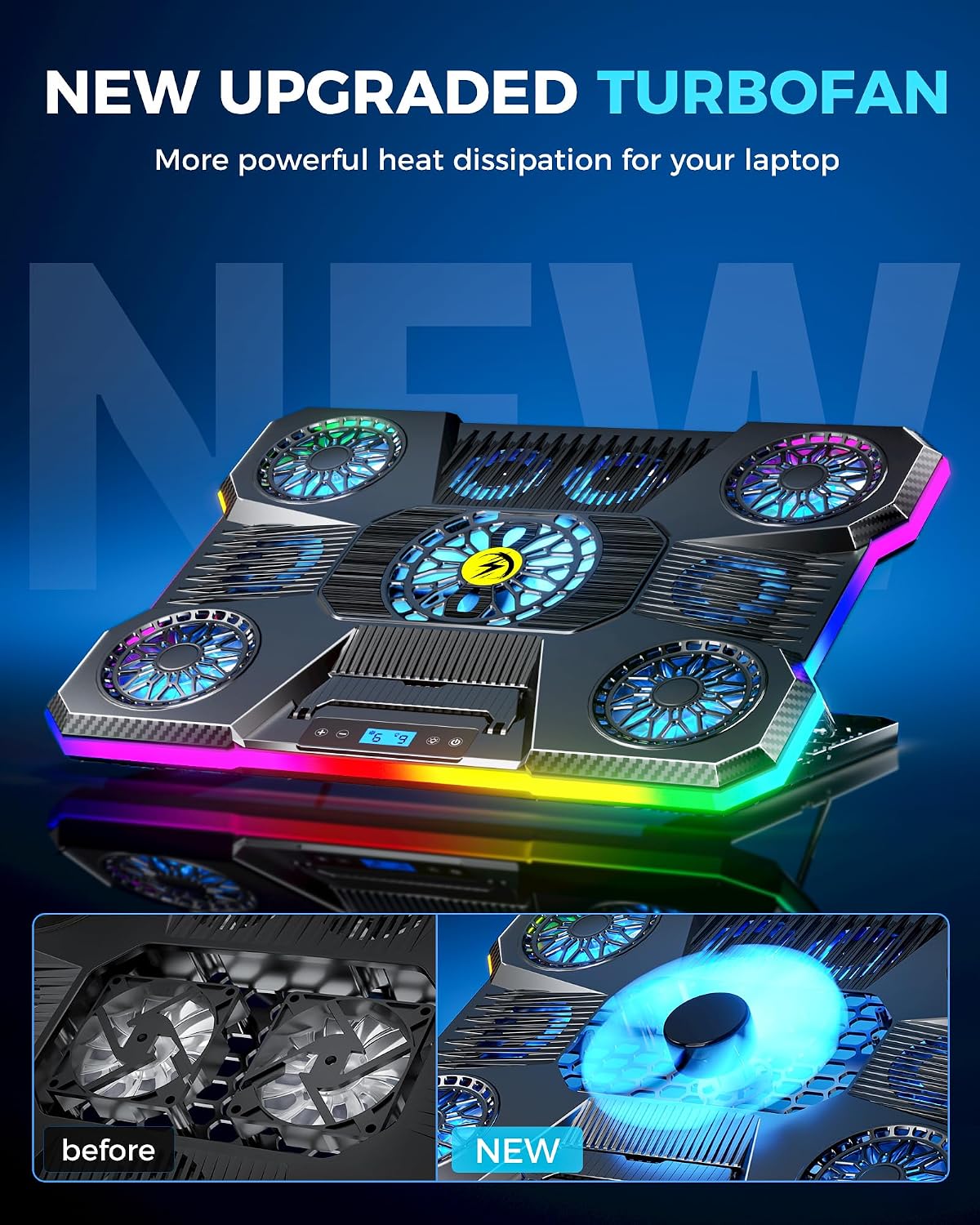 Detalle 2 de ChillCore A21 Laptop Cooling Pad with 9 Fans, RGB Lighting and 8 Height Settings