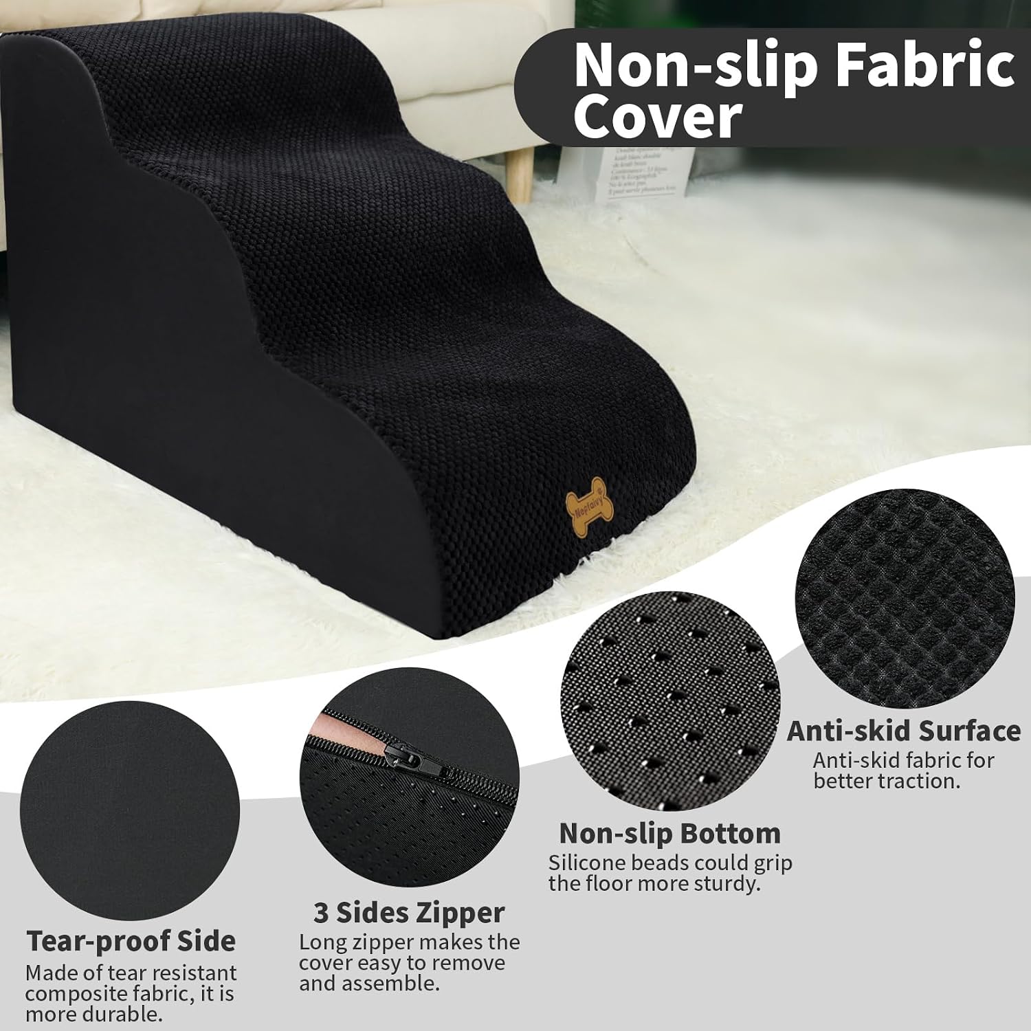 Thumbnail 3 de Nepfaivy Dog Steps Stairs for Bed: 3-Step Non-Slip Ramp for Small Dogs and Cats