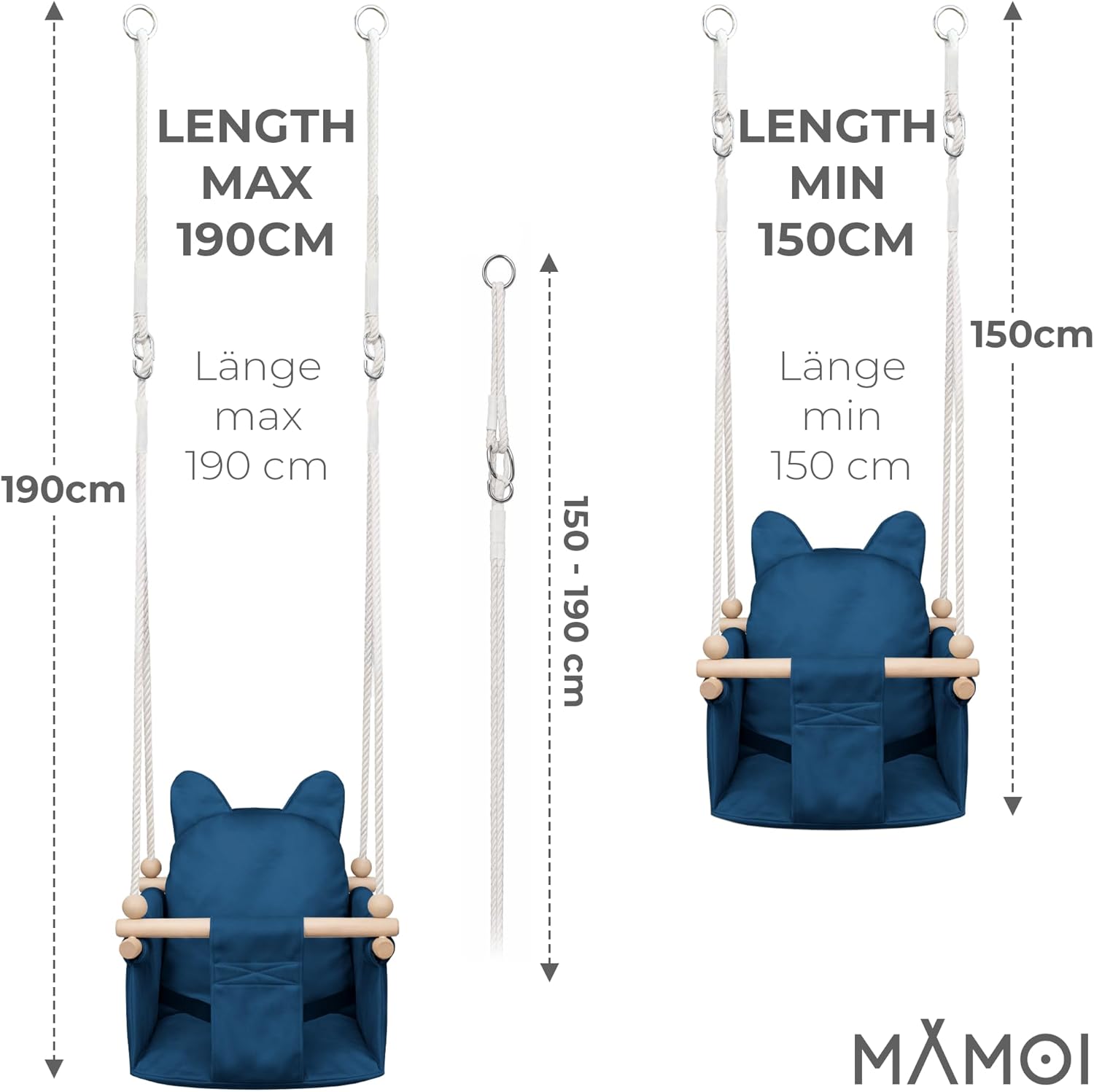Detalle de MAMOI altalena per bambini con cintura di sicurezza e altezza regolabile 150–190 cm