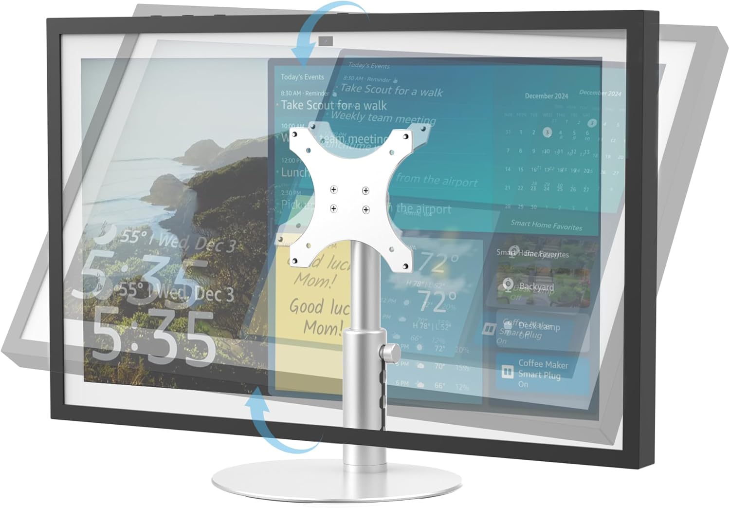 Pitelumeon Premium Anodized Aluminium Stand for Show 15/21 (1st/2nd Gen) – Height Adjustable, Stable Non-Swivel Base, Silver