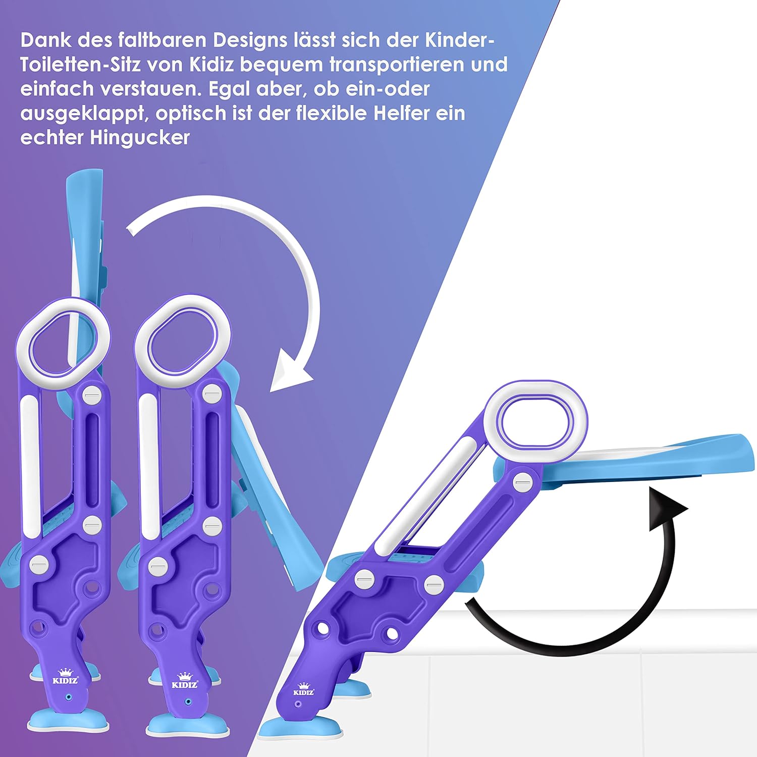 Thumbnail 3 de KIDIZ Kinder-Toilettensitz Toilettentrainer mit Treppe, Griffe, faltbar & höhenverstellbar (blau)