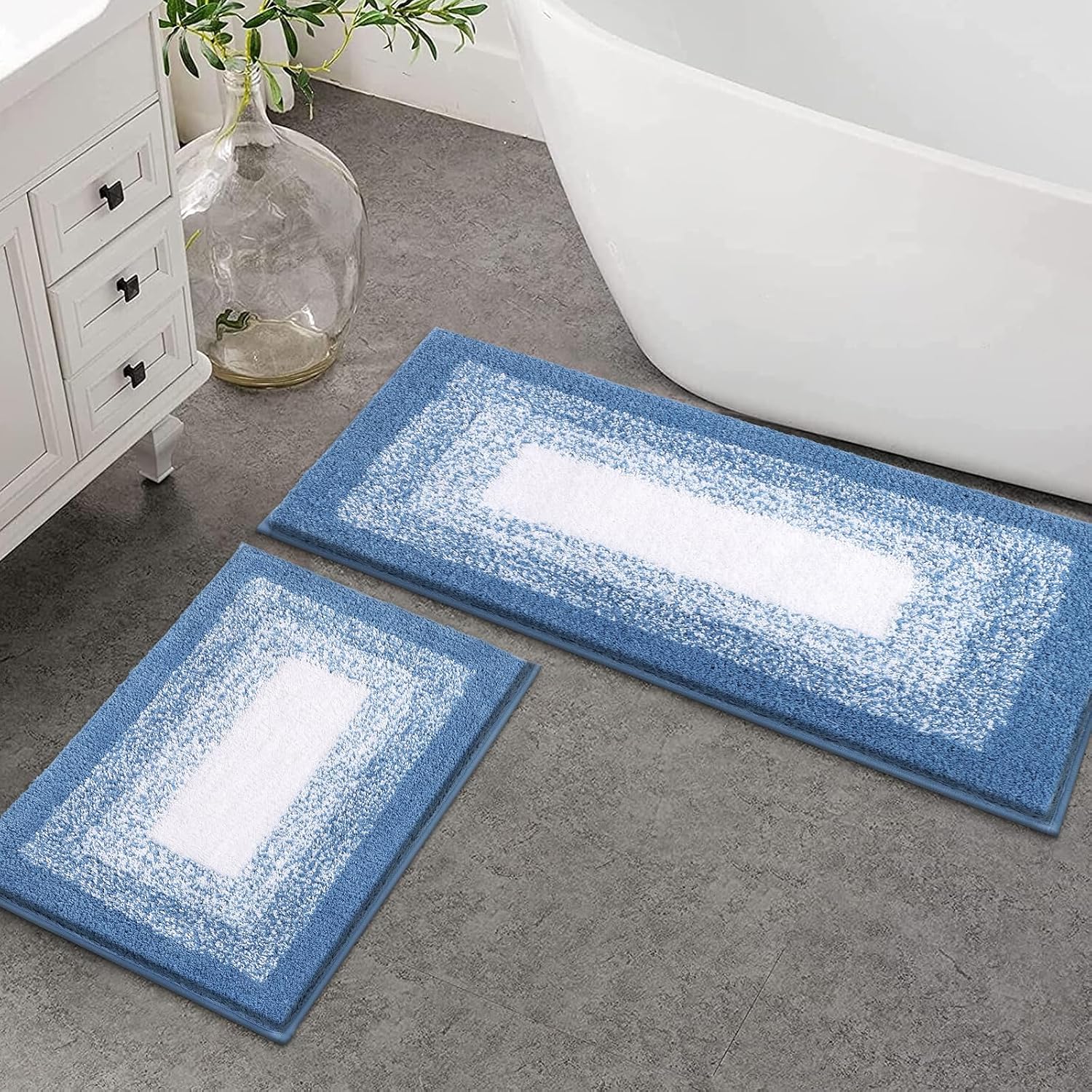 Detalle de Enyhom CKJBbathmat badmatset, microvezel, blauw, antislip, 45 x 65 + 45 x 120 cm