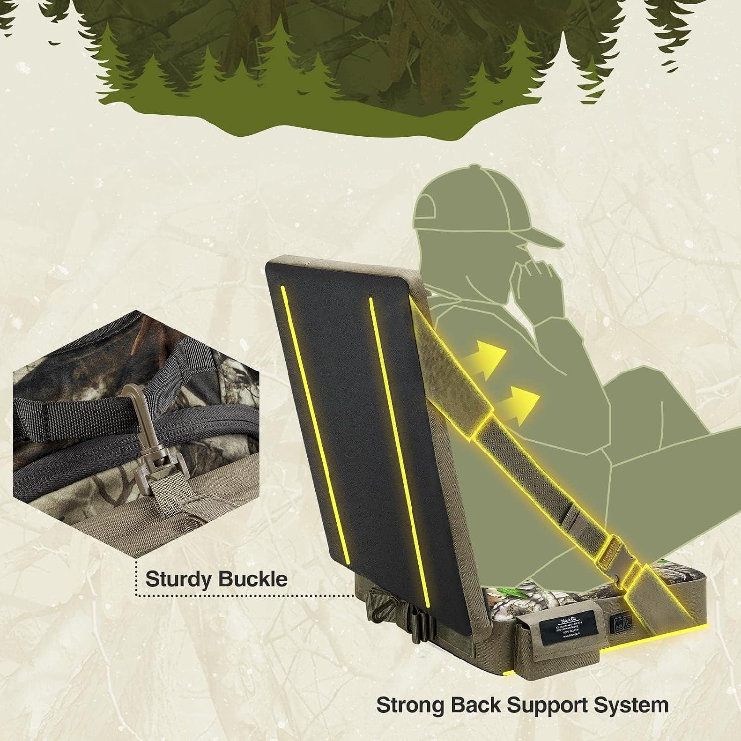 Detalle 2 de TIDEWE Next Camo G2 Heated Hunting Seat Cushion with Backrest and 3 Heat Levels