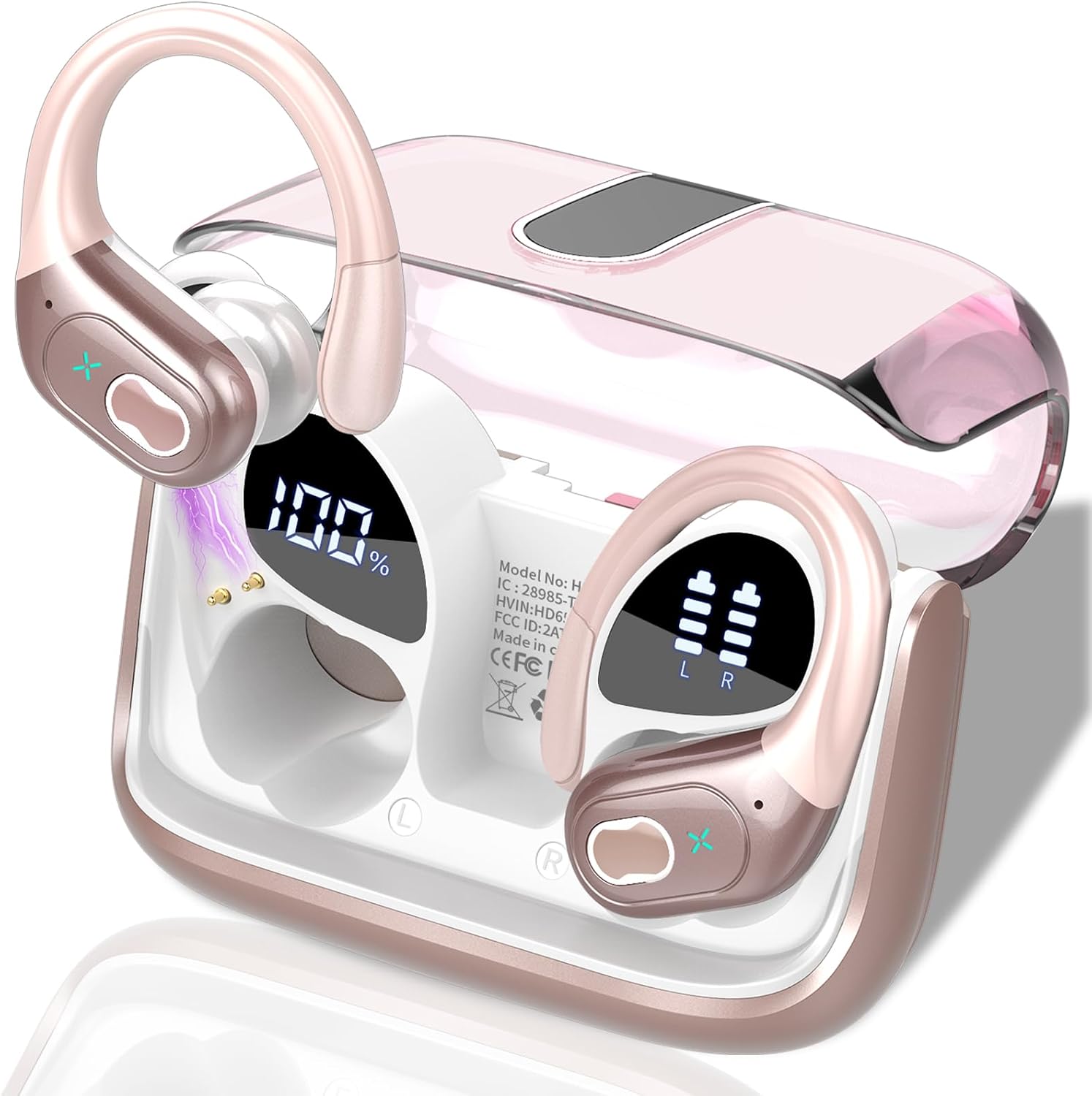 Detalle de 2026 Wireless Earbuds with App Control, 75H Battery and IP7 – Rose