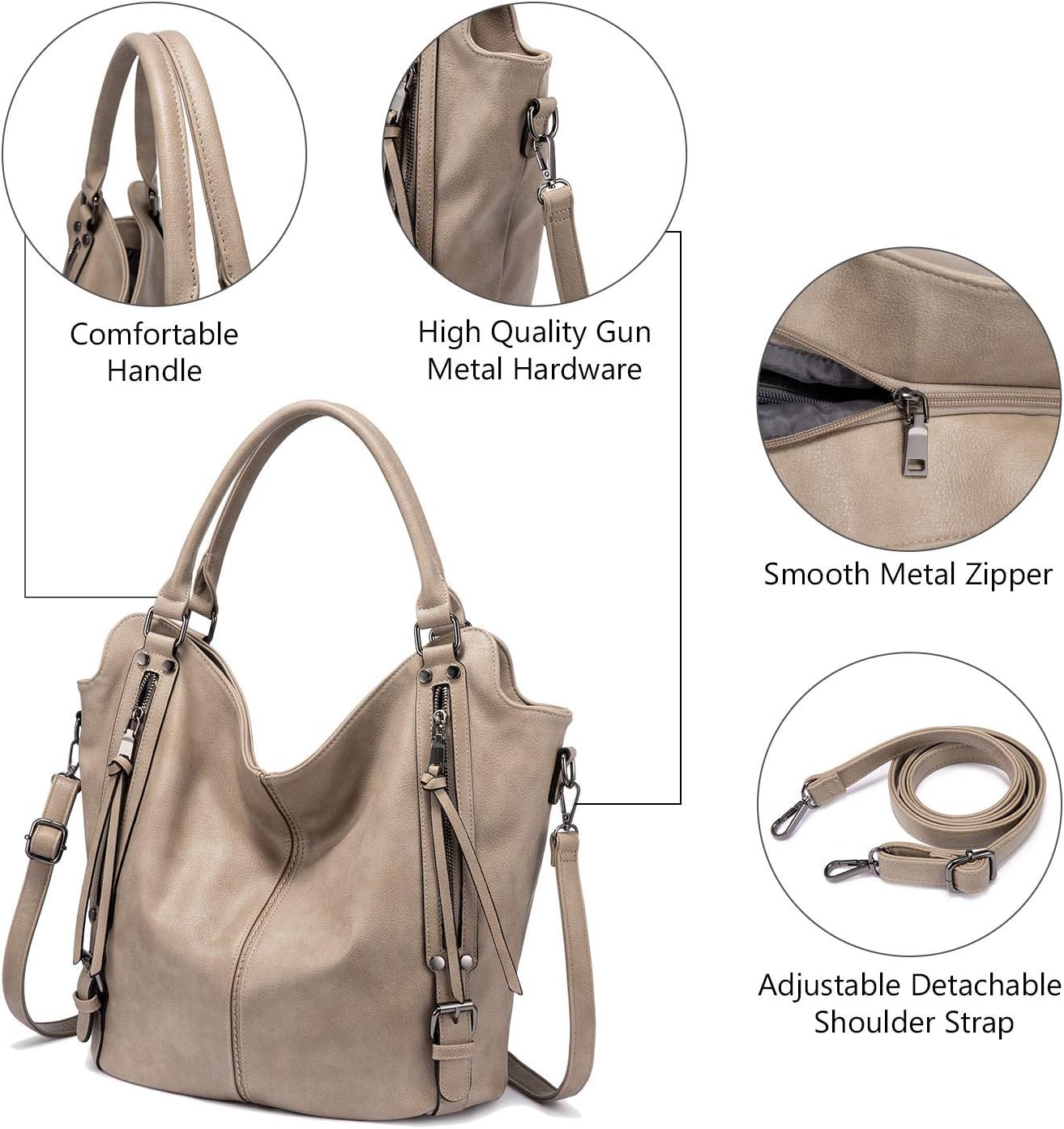 Thumbnail 2 de Realer Borsa Donna Set Grande: Borsa a Mano EcoPelle, Tracolla Regolabile e Clutch in 2 pezzi – Colore Cachi