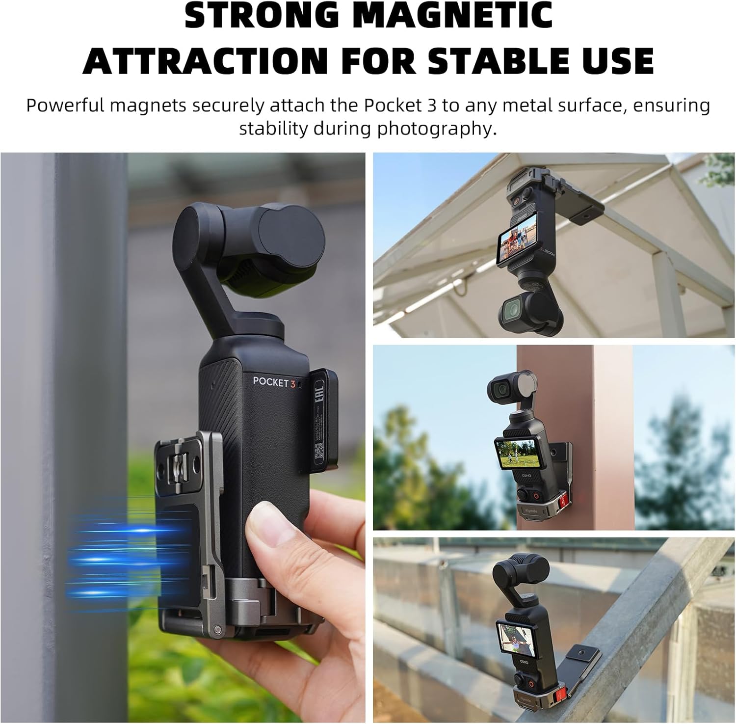 Thumbnail 1 de Flymile Pocket 3/4 Magnethalterung Halterung – Magnetische Halterung für DJI Osmo Pocket 3/4 mit Cold Shoe und 1/4 Zoll Gewindelöchern