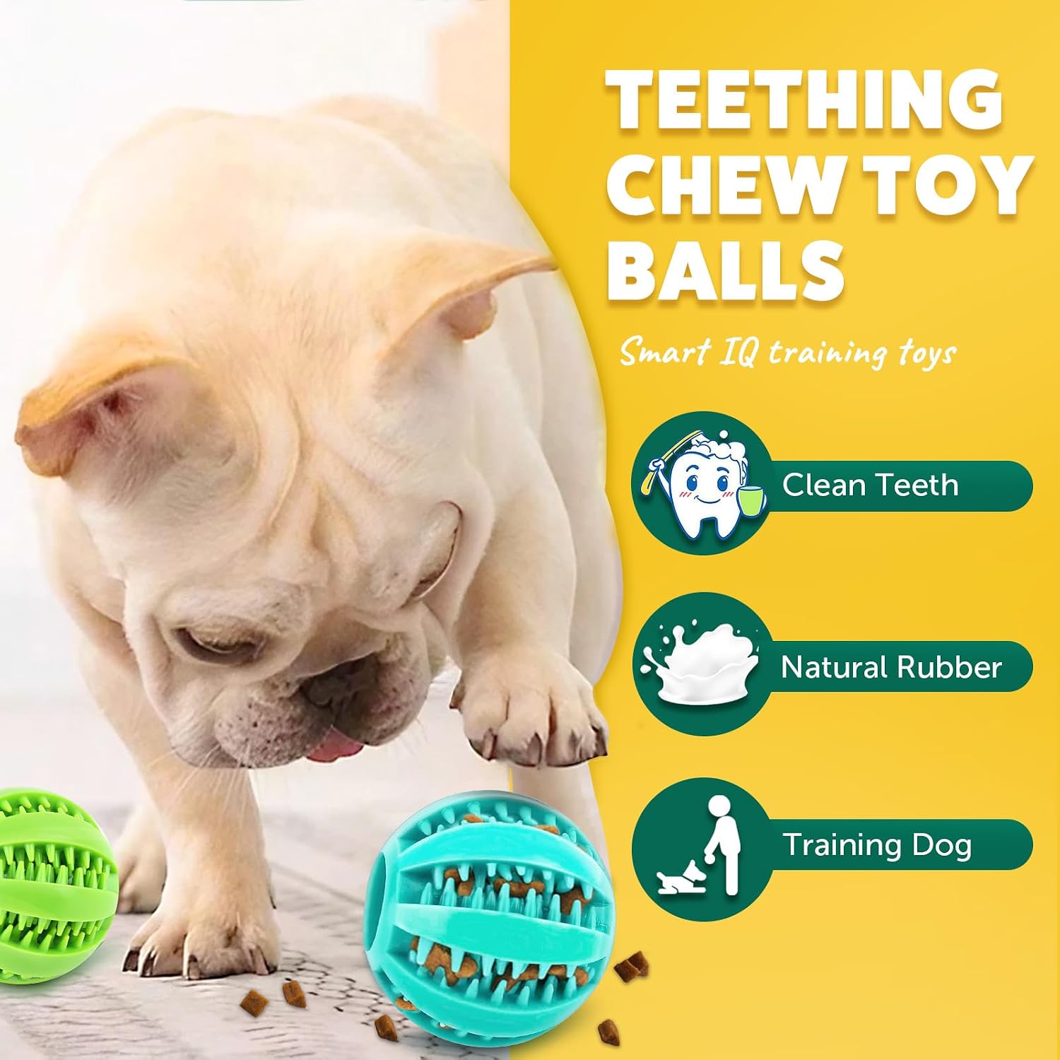 Detalle de PUPTILY DCB-007 Dog Toy Balls, 2.5-Inch Squeaky Natural Rubber, 5-Pack