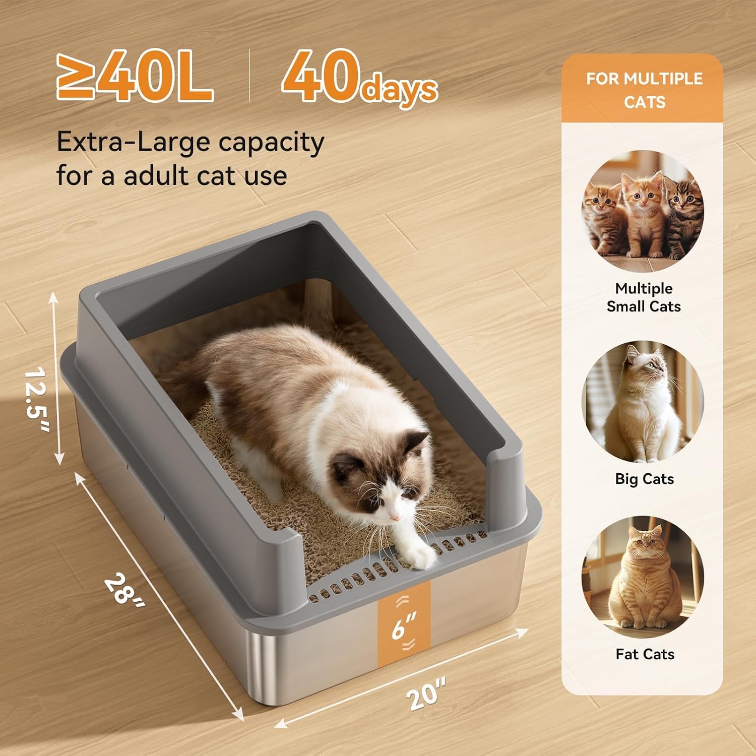 Detalle 2 de Jotesnew Stainless Steel Cat Litter Box, 28-Inch