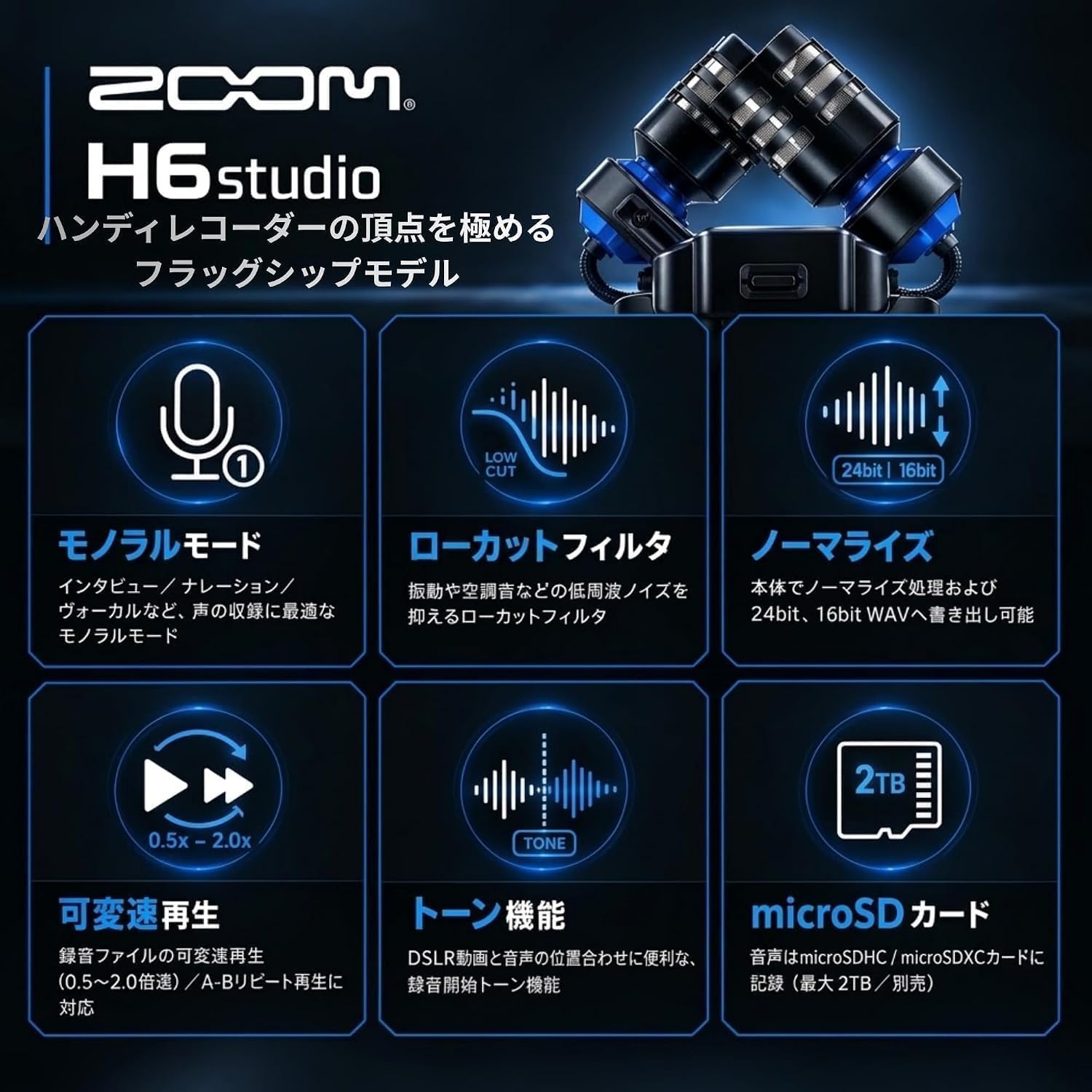 Detalle 2 de ZOOM H6studio ハンディレコーダー 32bitフロート・最大8トラック同時録音・純正アクセサリーパック付き