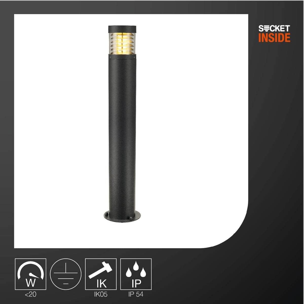 Detalle de SLV F-POL borne – lampe d’extérieur ronde, anthracite, E27, max. 20W
