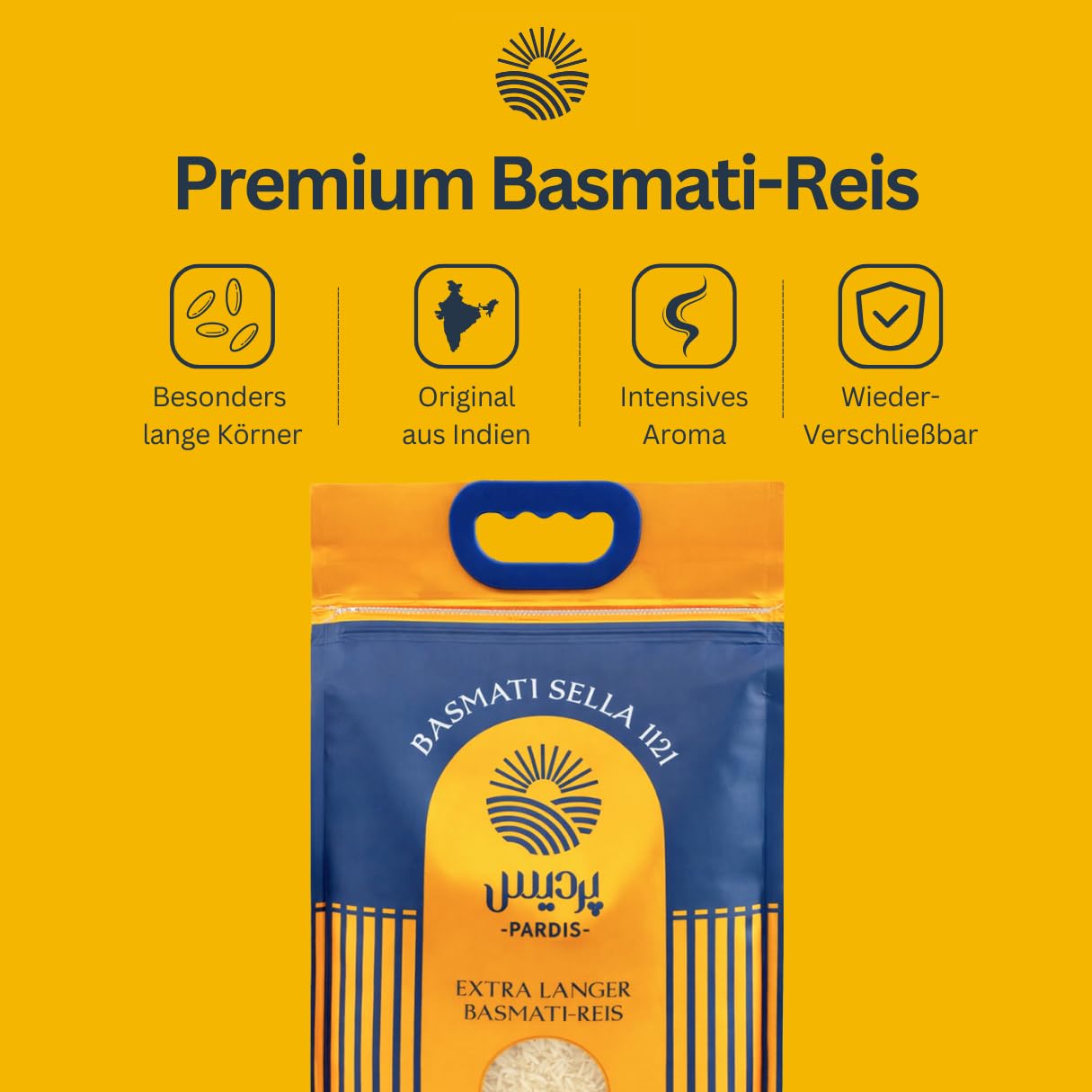Detalle de Pardis Basmati Reis 4,5 kg – Premium Extra Langkorn, aromatisch & duftend, wiederverschließbarer Beutel