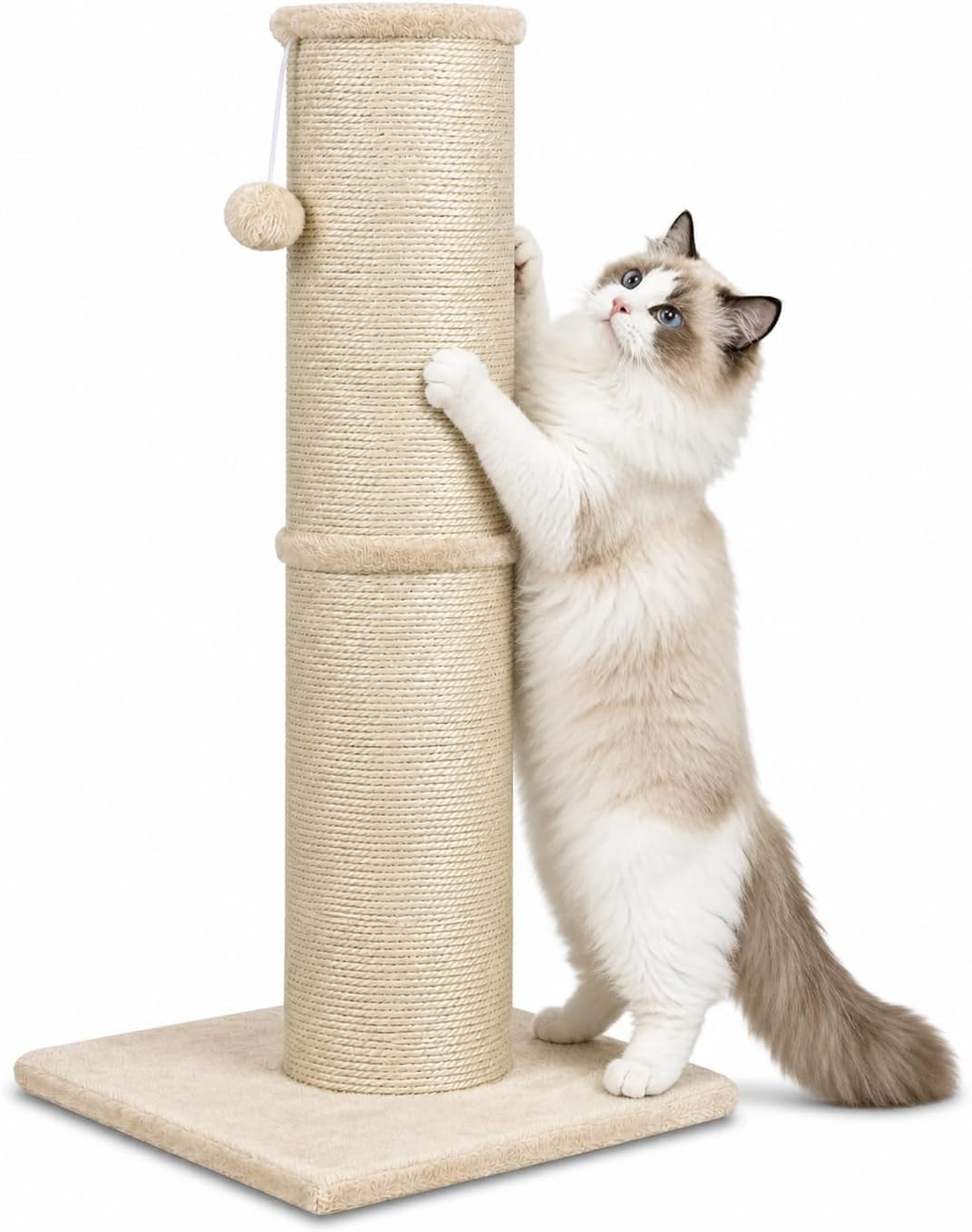 Detalle de Sisal Cat Scratching Post for Indoor Cats & Kittens — 81 cm Tall with 14 cm Diameter, Beige