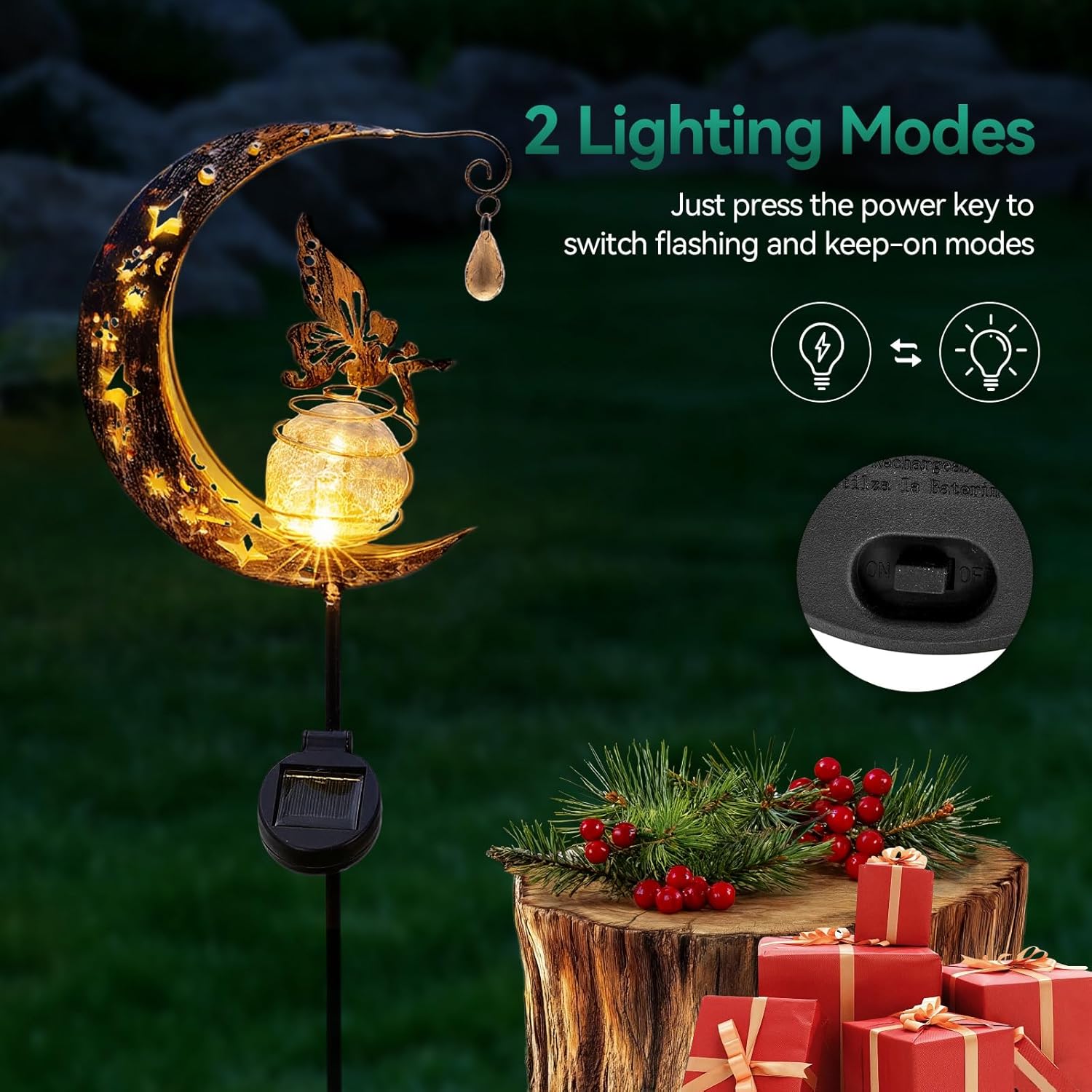 Thumbnail 2 de Warmiehomy Retro Moon Solar Garden Lights (Waterproof, Dual Mode) with Cracked Glass Ball & Water Drop Pendant