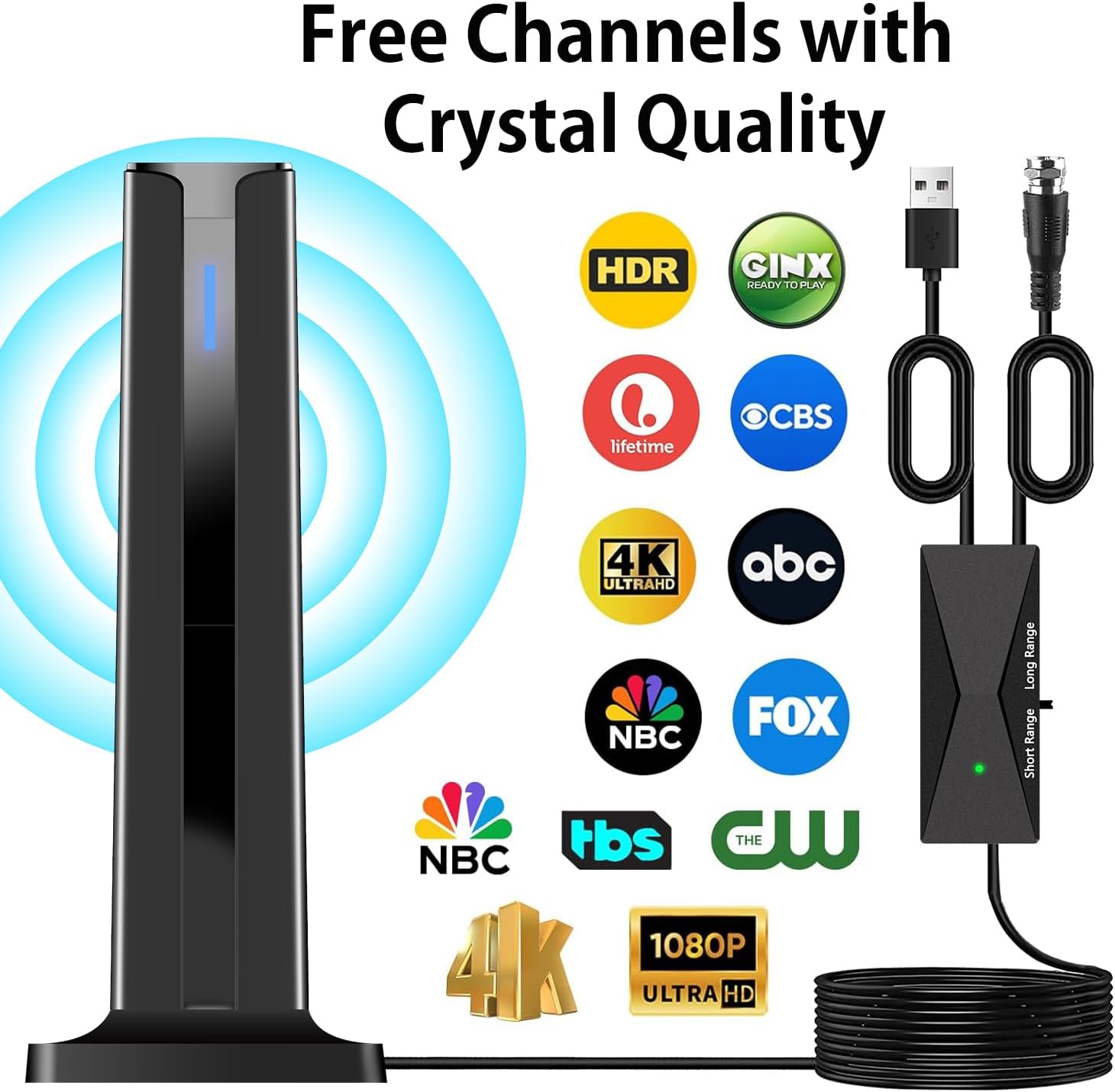 Thumbnail 1 de Digital TV Antenna Indoor: 360° HD Reception with Magnetic Base for Smart TVs