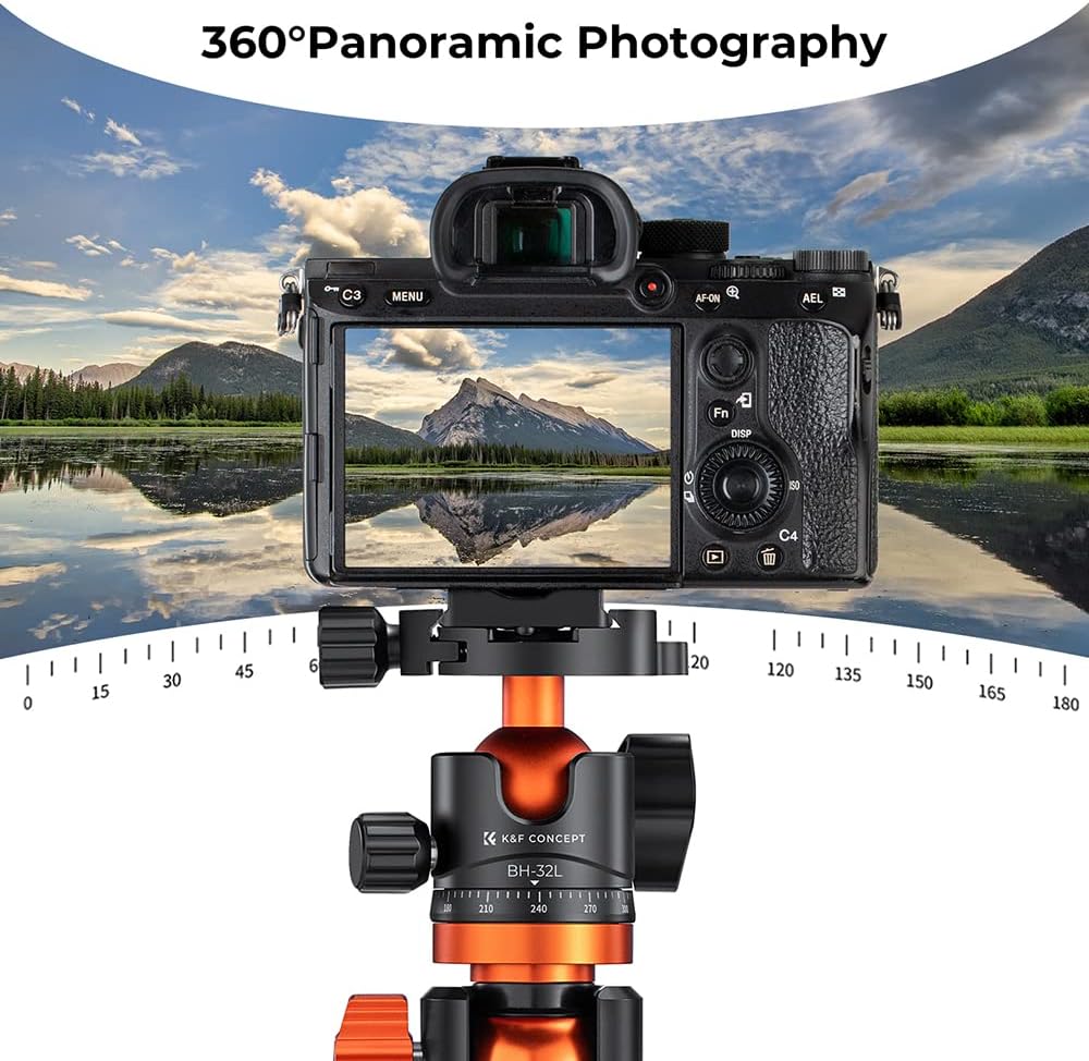 Thumbnail 4 de K&F Concept Tête de balle 360° rotative BH-32L : adaptateur rotule avec vis 3/8" et plaque rapide 1/4