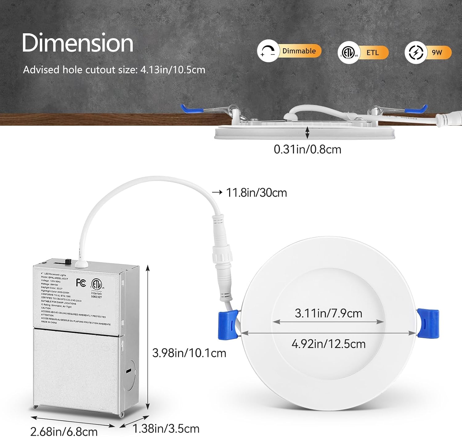 Thumbnail 6 de CycevSun RL4-W6P 4-Inch LED Recessed Lights, 6-Pack with Night Light