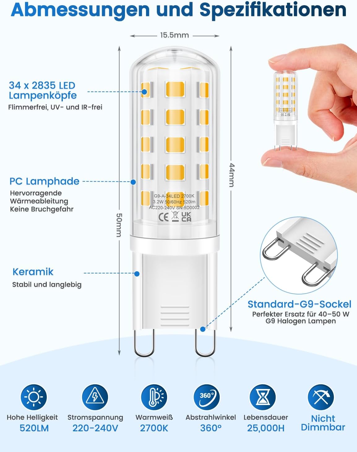 Detalle 2 de QOJUX G9 LED Warmweiß 3,2 W