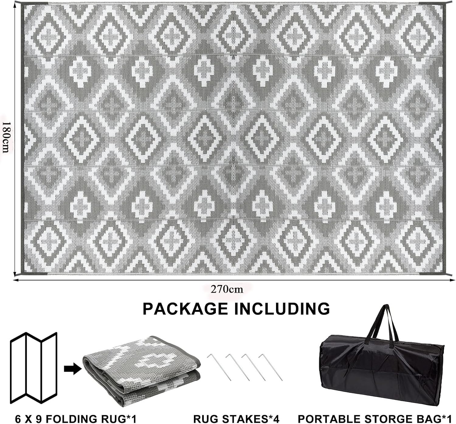 Detalle de Enyhom Outdoor Teppich wetterfest 180 x 270 cm – wendbare Terrassenmatte aus recyceltem Polypropylen