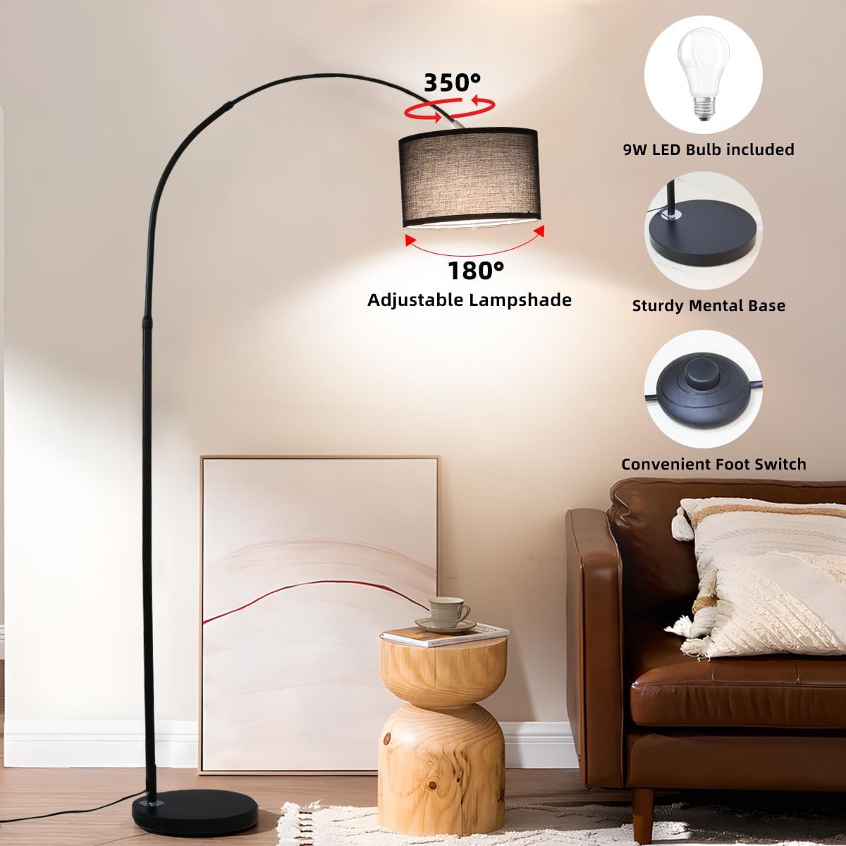 Thumbnail 6 de ANTNELICHT LUNA Lampada da Terra ad Arco Vintage – Luce calda, design nordico e controllo a pedale
