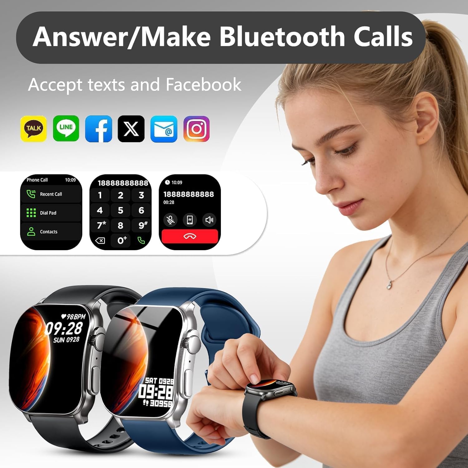 Detalle de Smart Watch for Men & Women: 2.01" AMOLED Curved Screen, 110+ Sports Modes, Bluetooth Calling