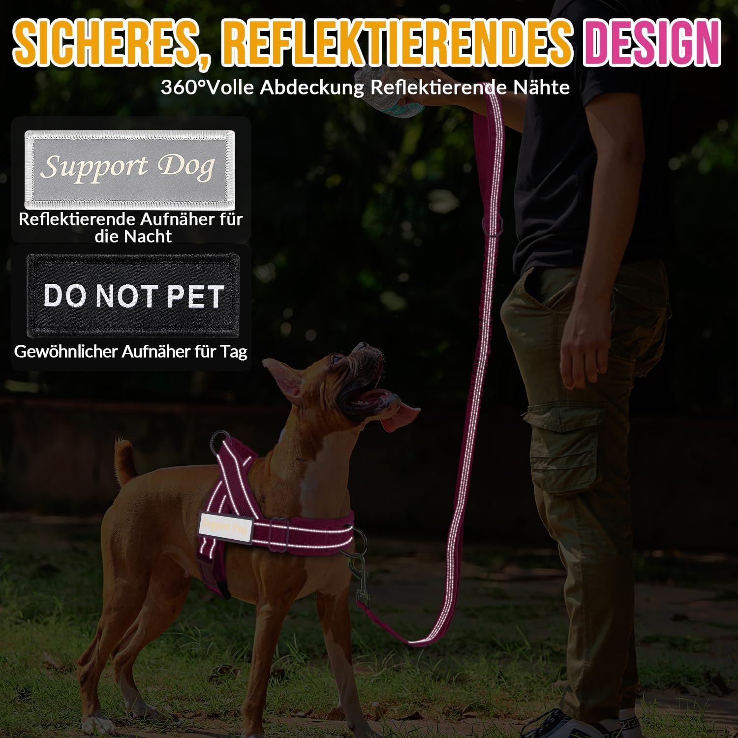 Detalle de Eyein Hundegeschirr mit Leine für große bis mittelgroße Hunde – Weiche Pufferung, Reflektierend, 2 Leinenclips, Magenta, Größe M