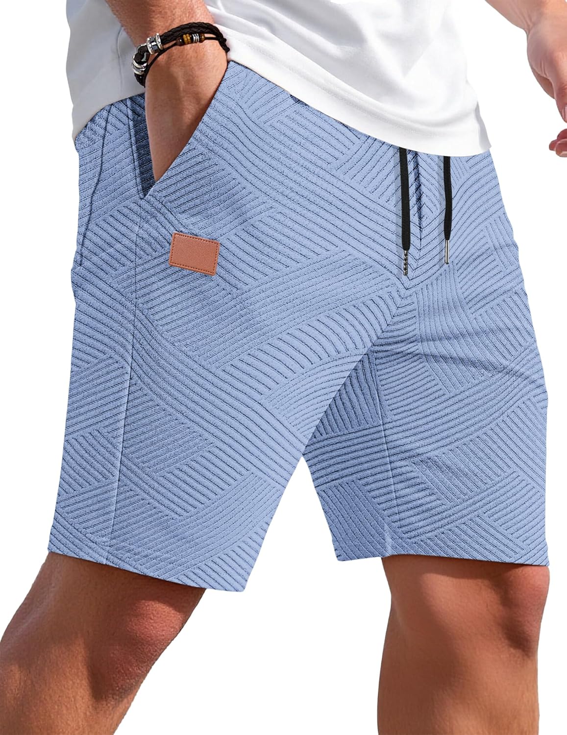 Thumbnail 6 de TARAINYA Textur Kurze Hosen Herren – Baumwolle Shorts mit elastischem Taillenkordelzug