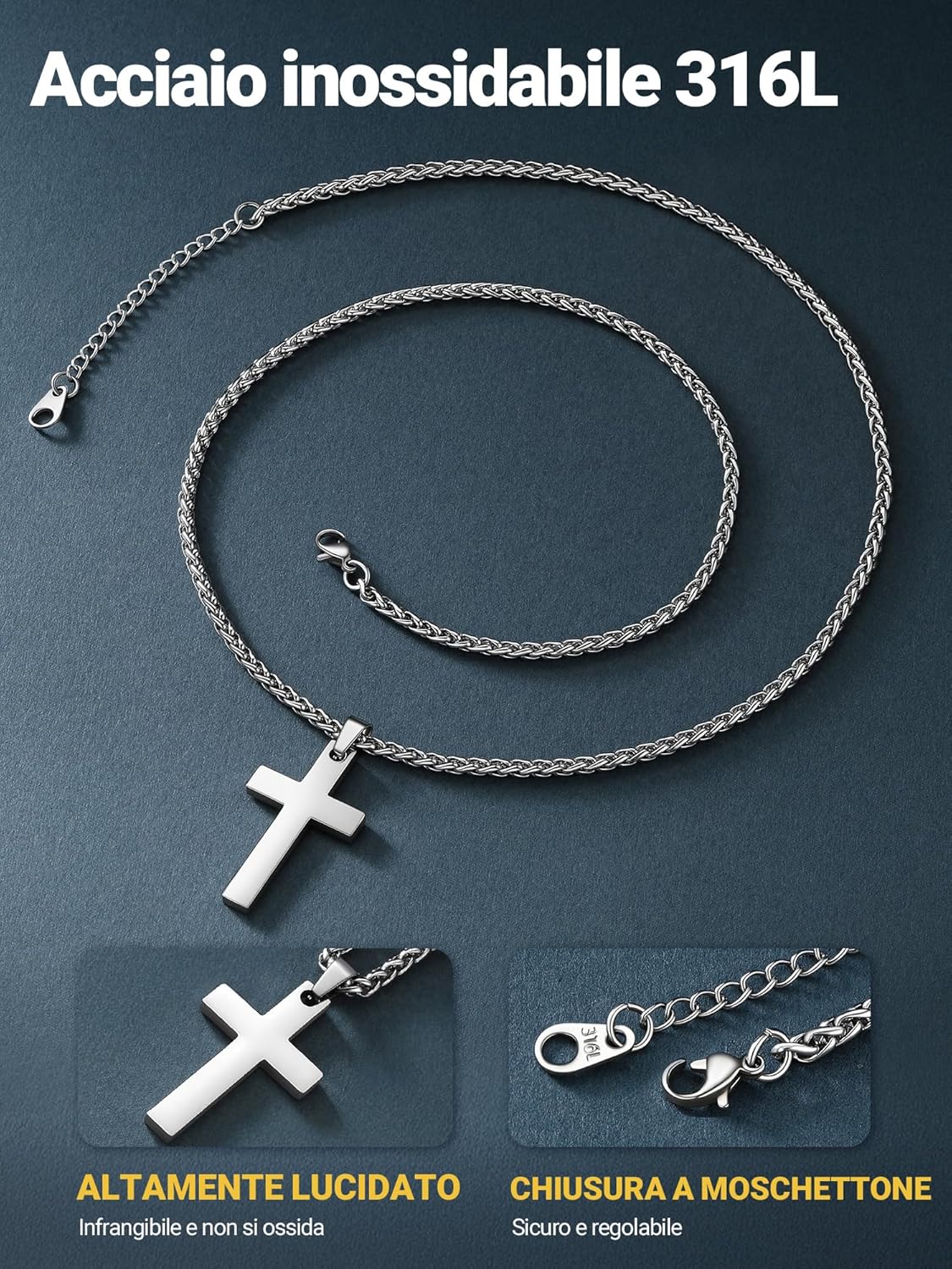 Thumbnail 3 de Collana con pendente a croce PROSTEEL in acciaio 316L (senza nichel), con confezione regalo